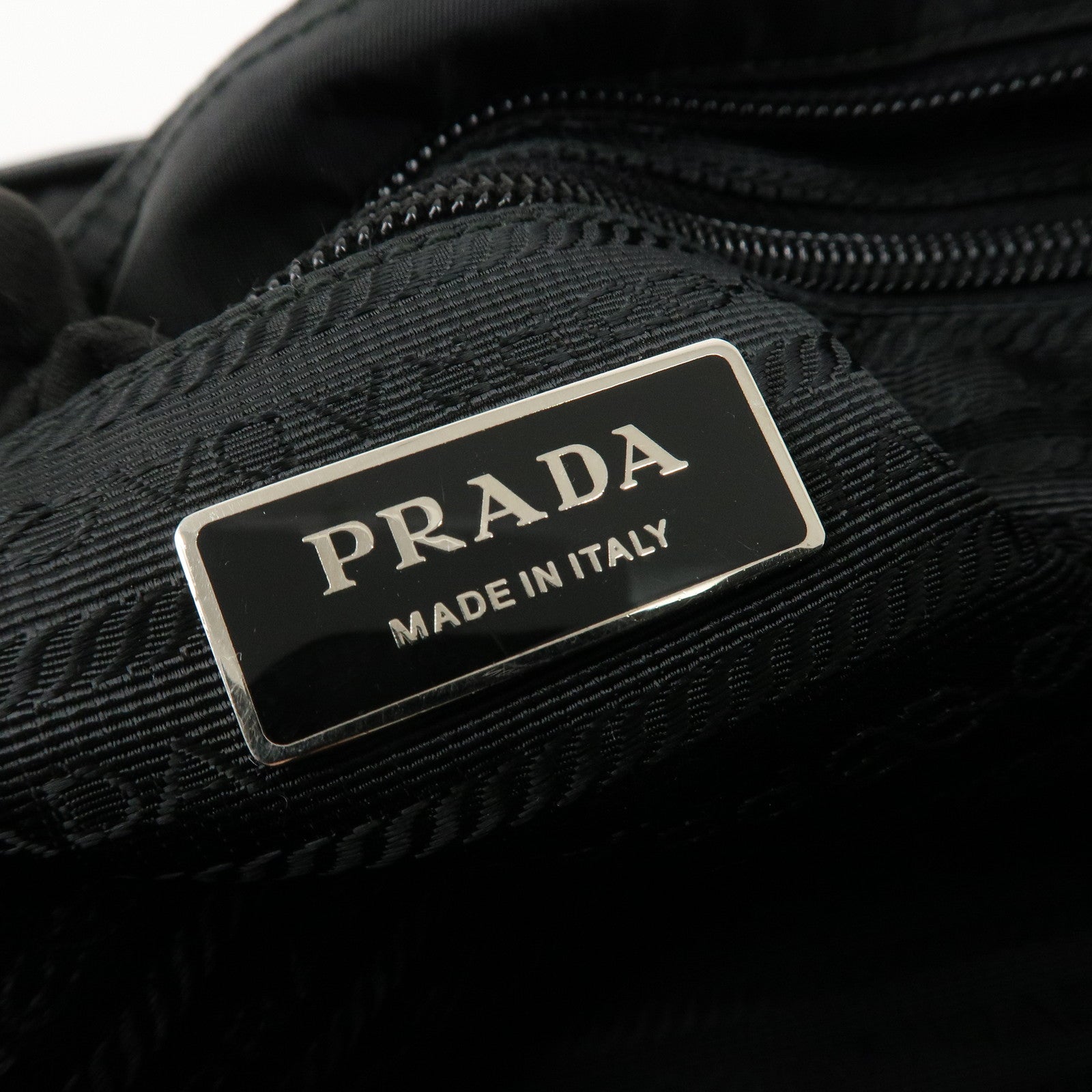 PRADA Triangle Logo Nylon Leather Shoulder Bag Silver HDW Black Used