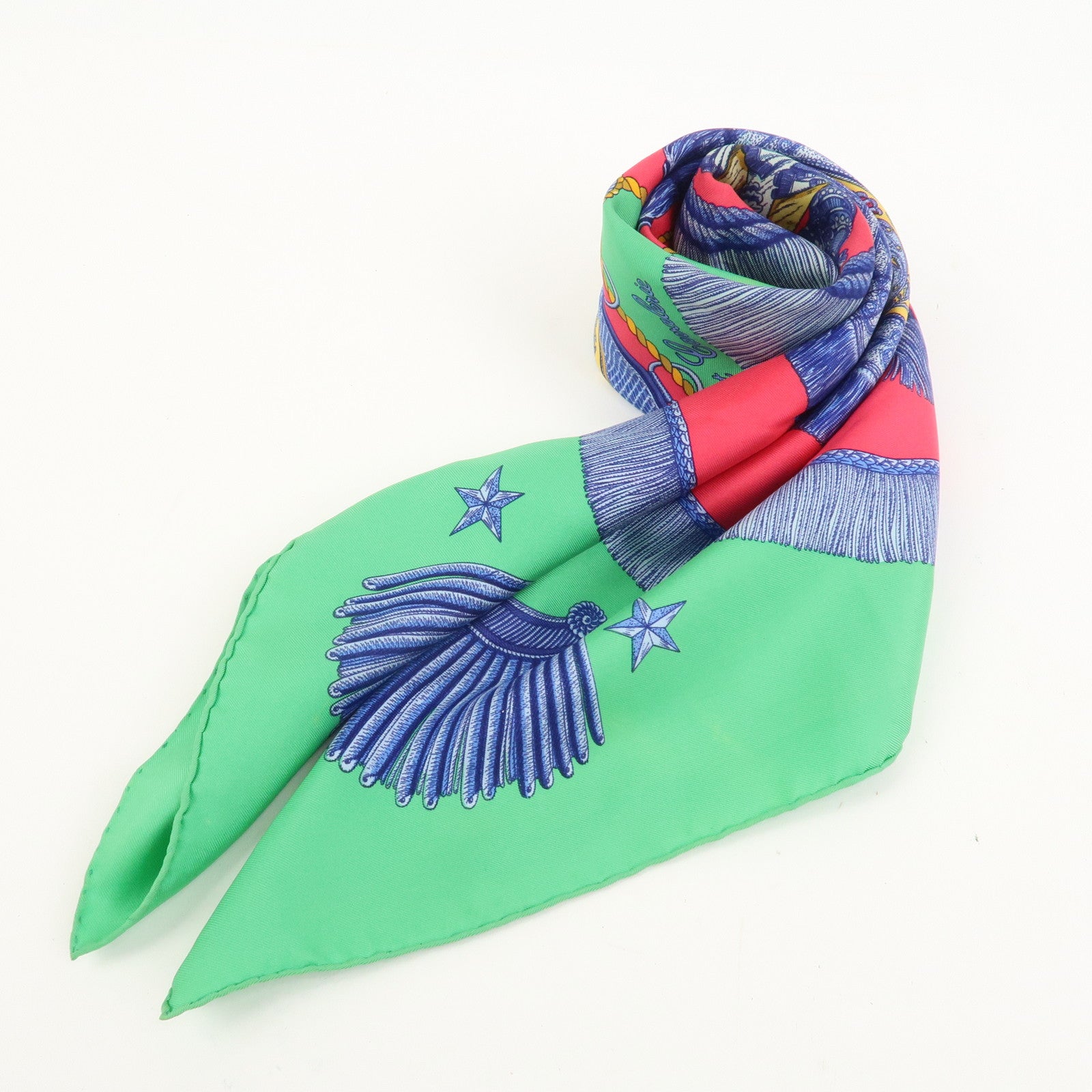 HERMES Carre 90 Silk 100% Scarf Poste et Cavalerie Green Red Blue