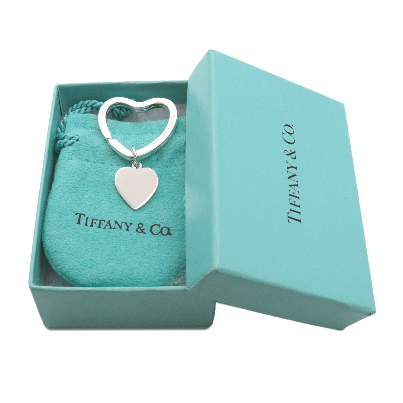 Tiffany & Co Heart Plate Key Ring Key Chain Bag Charm SV925 Silver