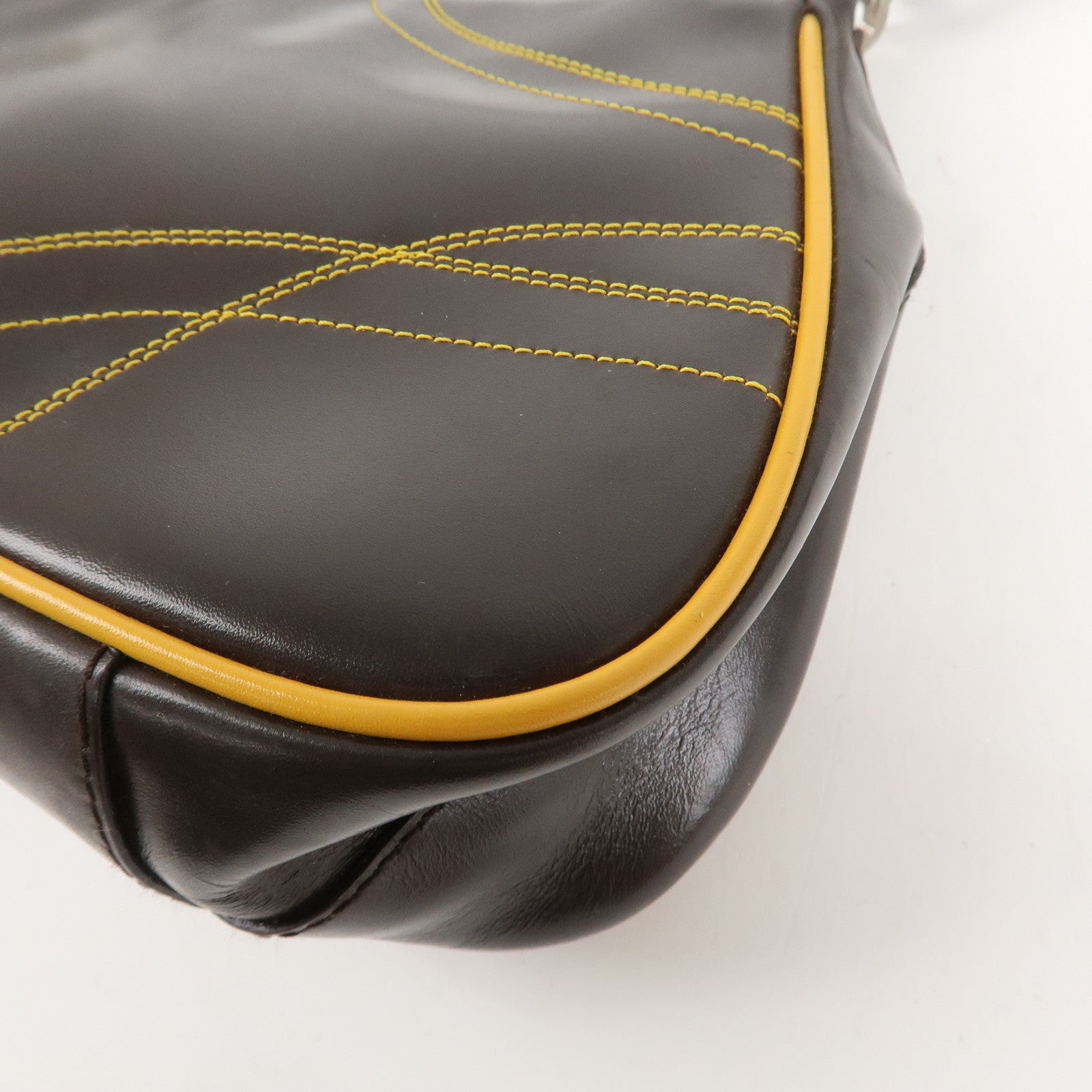 PRADA Logo Leather Shoulder Bag Hand Bag Brown Yellow B11055 Used