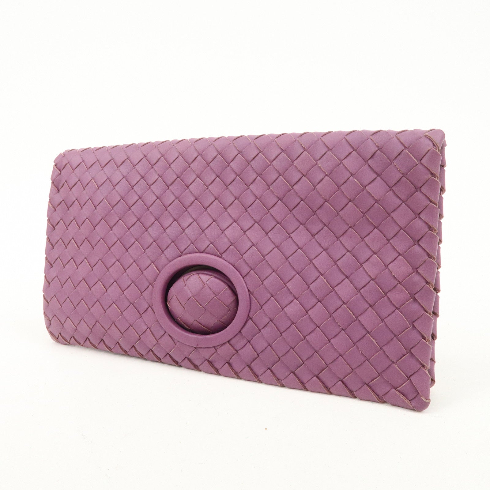 BOTTEGA VENETA Intrecciato Leather Clutch Bag Purple Used
