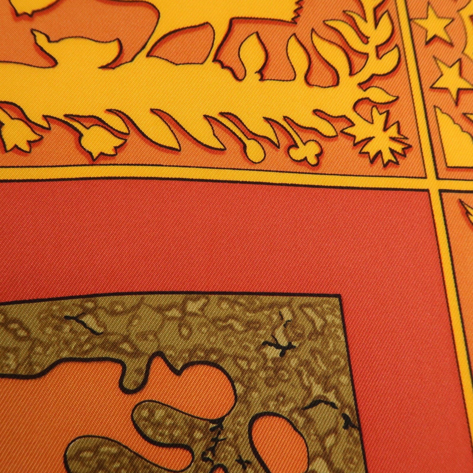 HERMES Carre 90 Silk 100% Scarf EARLY AMERICA Orange Brown
