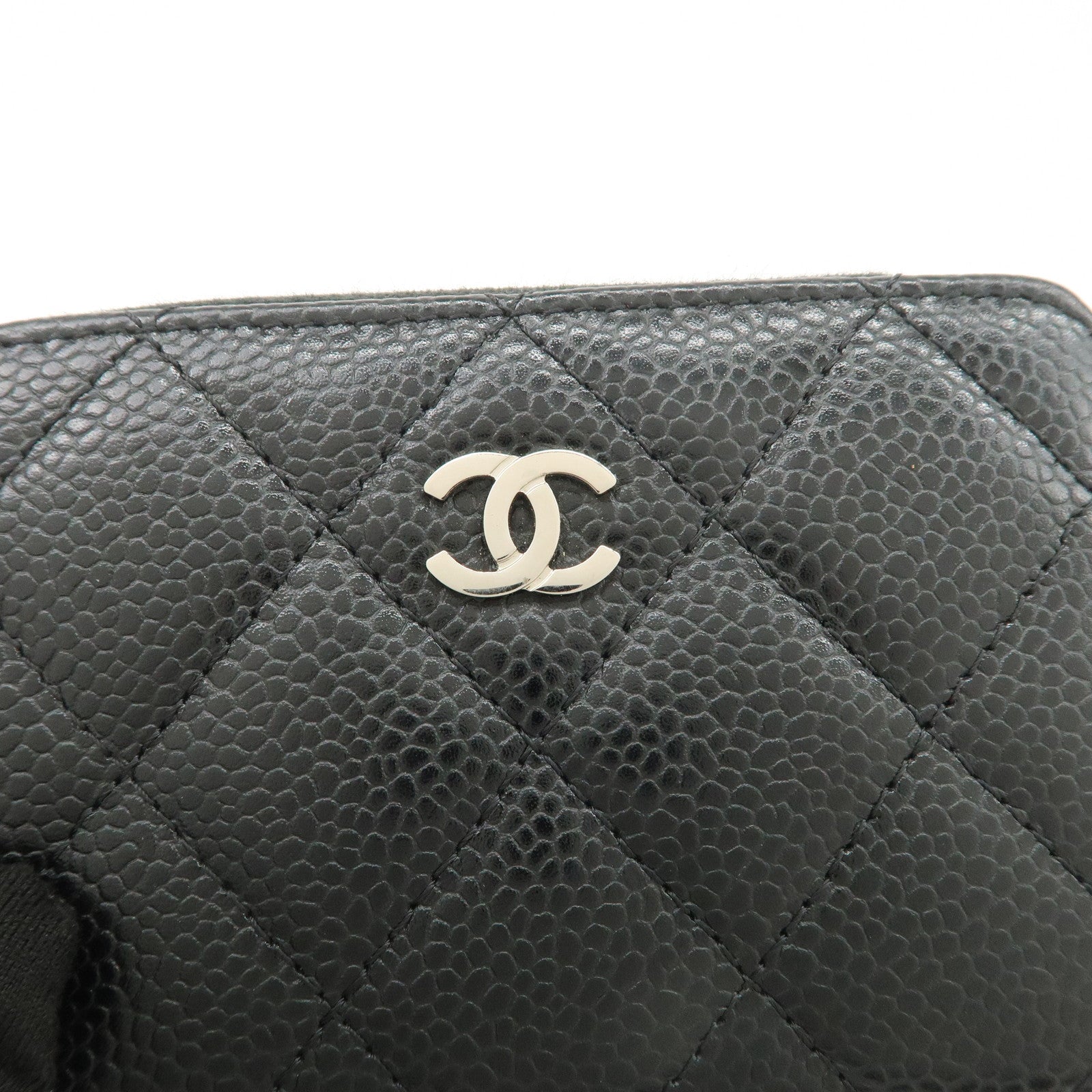 CHANEL Matelasse Caviarskin Coin Case Black Silver Hardware