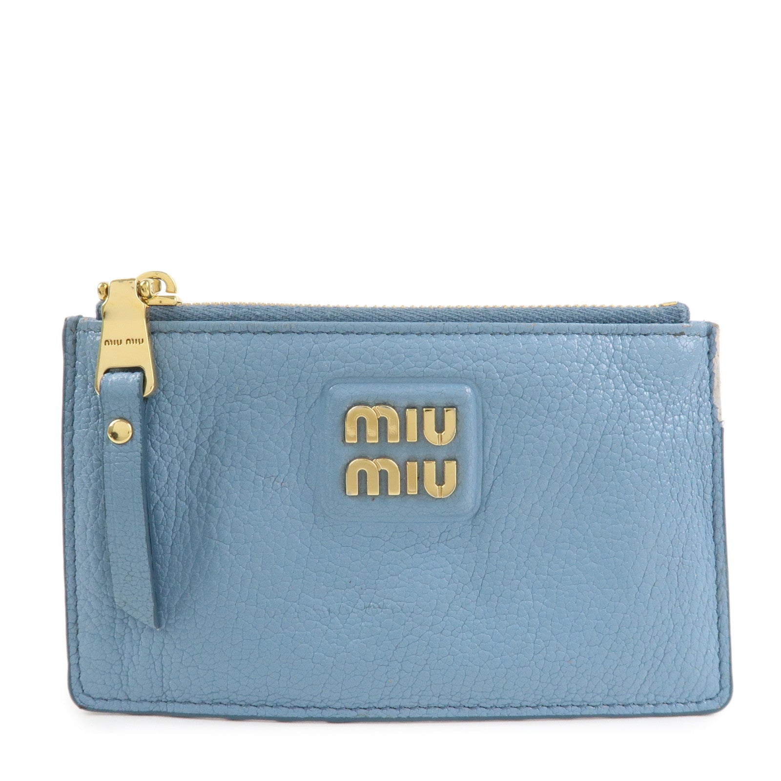MIU MIU Leather Fragment Case Card Case Light Blue 5MB060 Used
