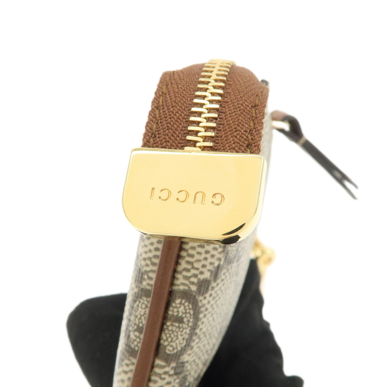 GUCCI GG Supreme Leather Coin Case Coin Pouch Beige Brown 447964 Used