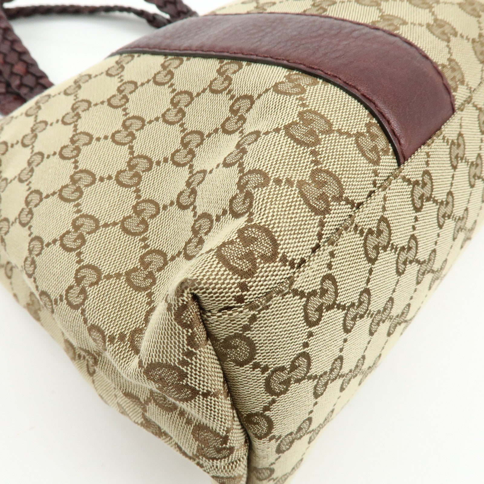 GUCCI Bamboo GG Canvas Leather Tote Hand Bag Beige Purple 232947