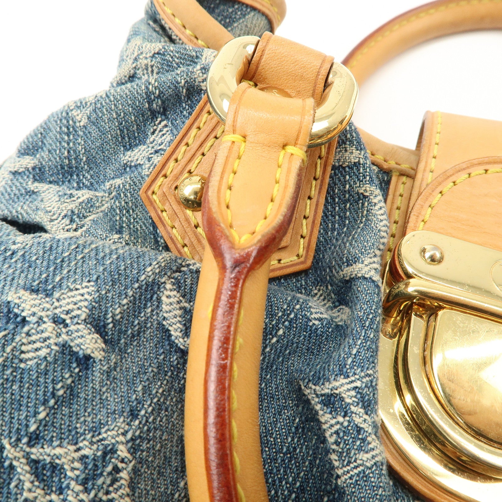 Louis Vuitton Monogram Denim Pleaty Hand Bag Blue M95020 Used