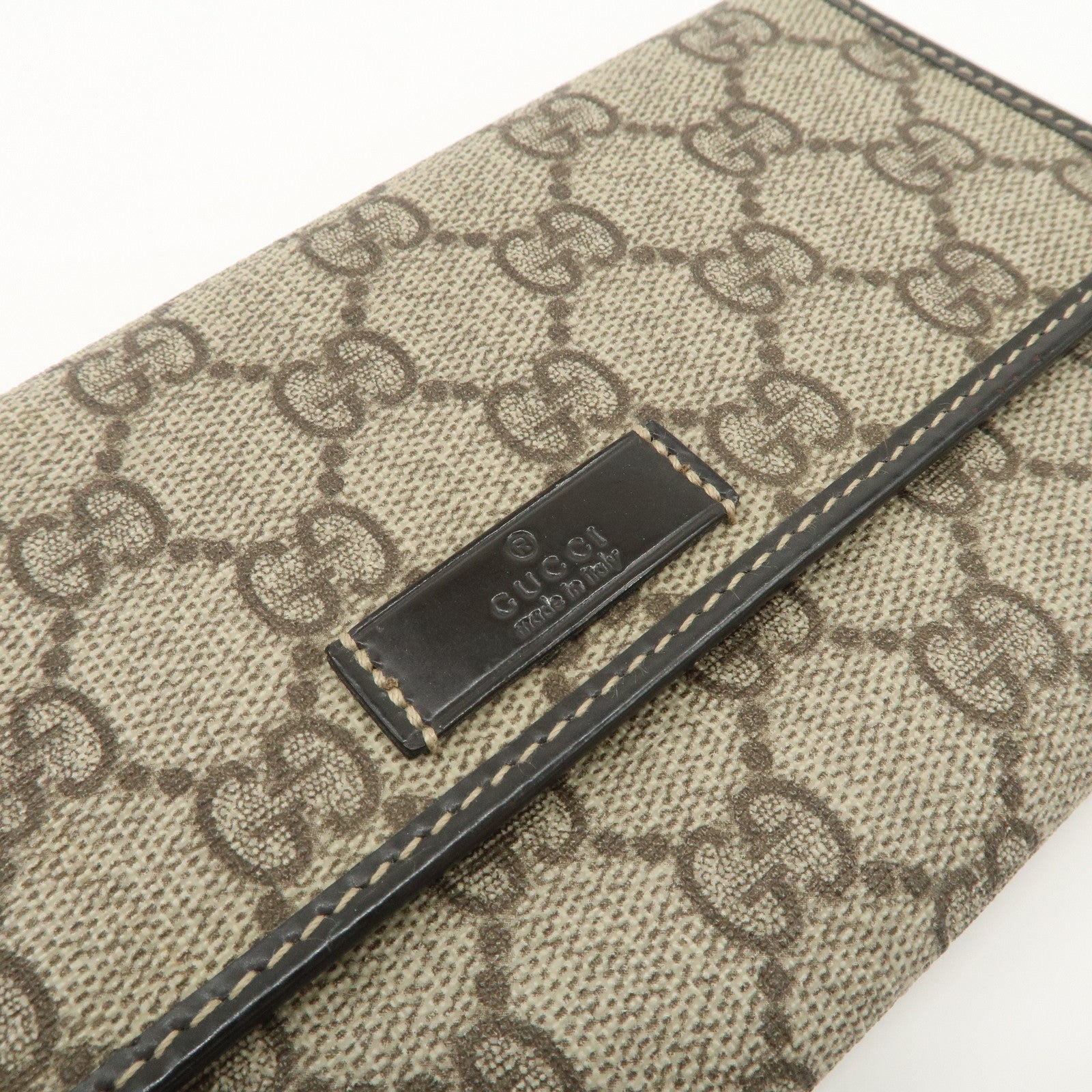 GUCCI GG Supreme Leather Flap Long Wallet Beige Brown 203573 Used