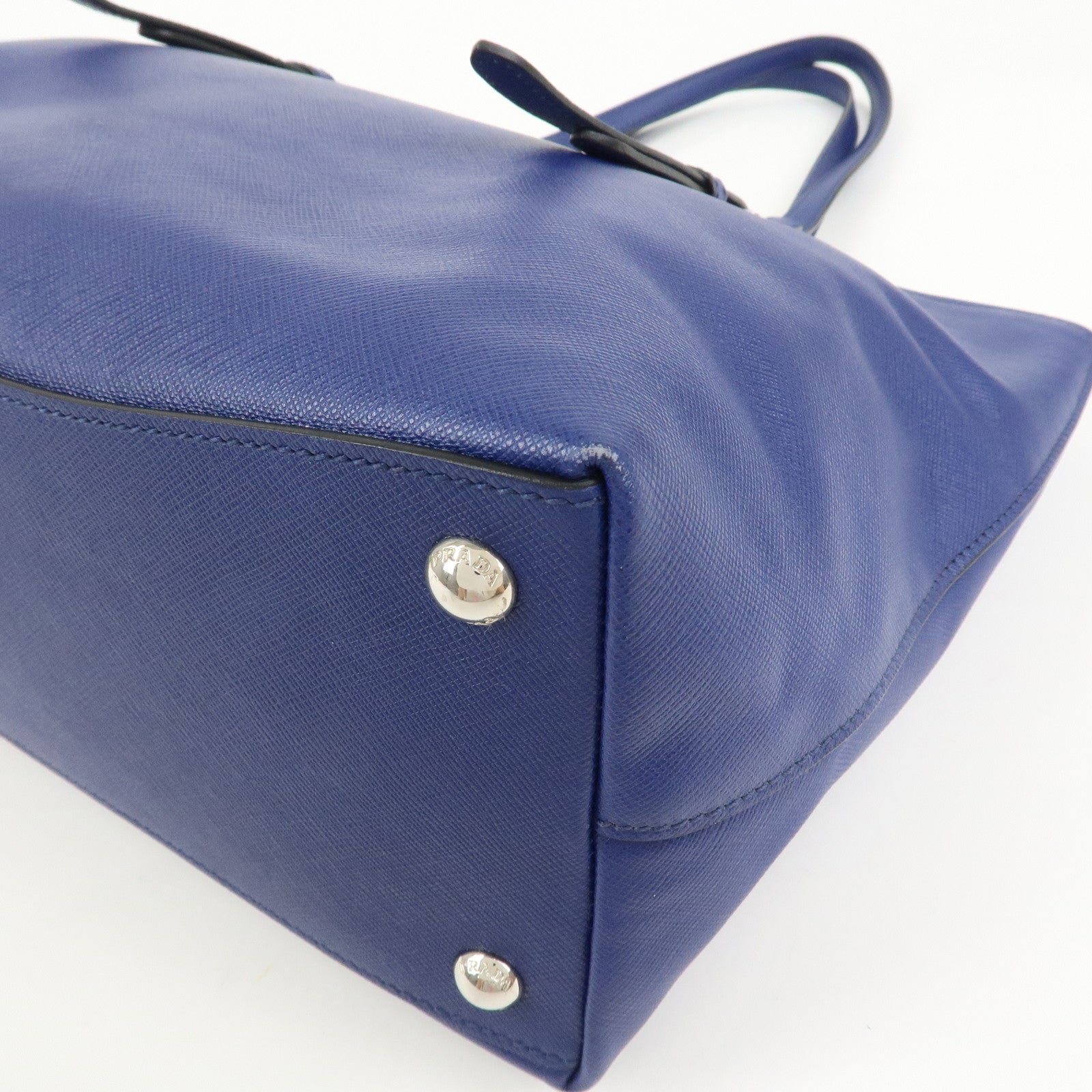 PRADA Triangle Logo Saffiano Leather Tote Shoulder Bag Blue 1BG133