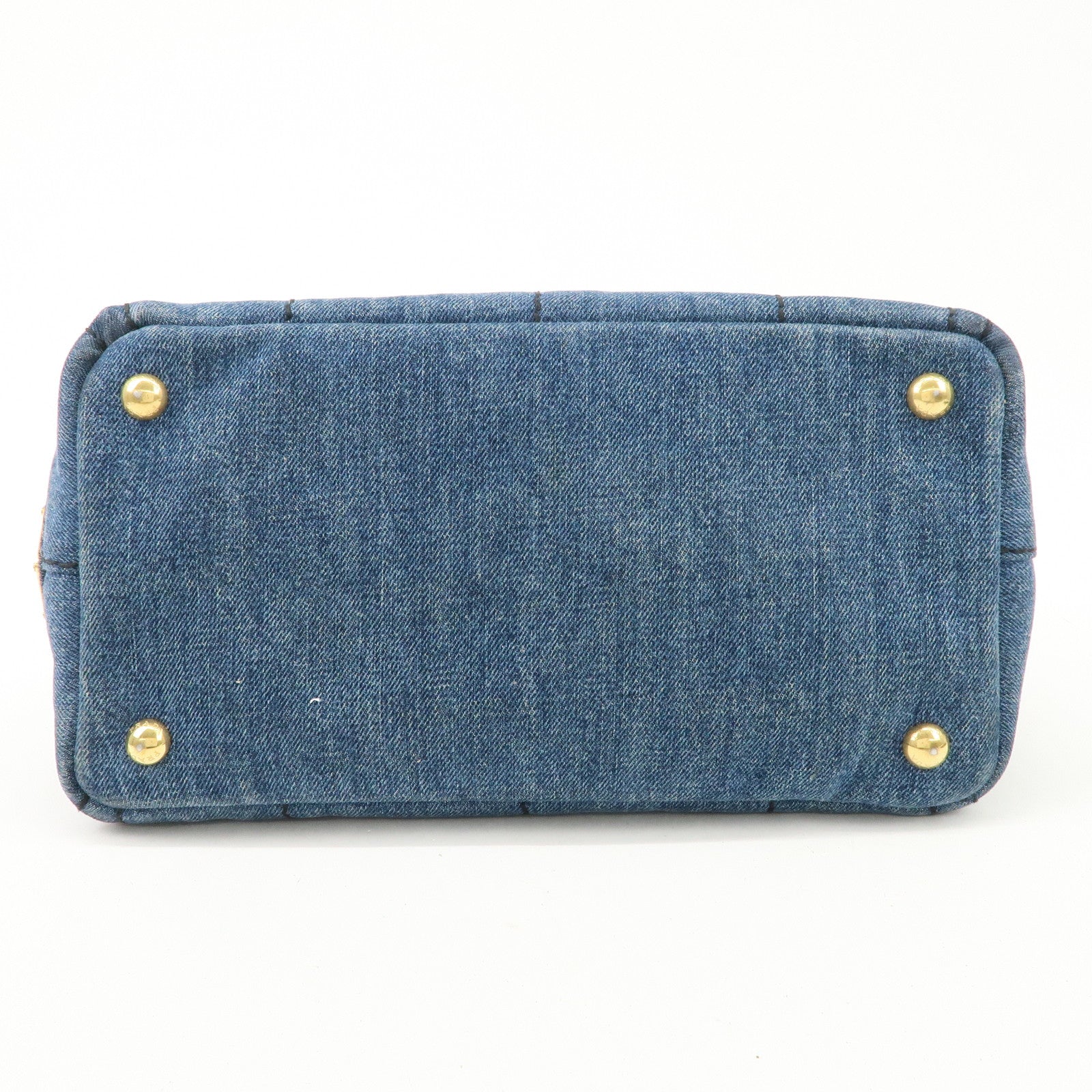 PRADA Canapa Mini Denim 2Way Hand Bag Tote Bag Navy 1BG439 Used