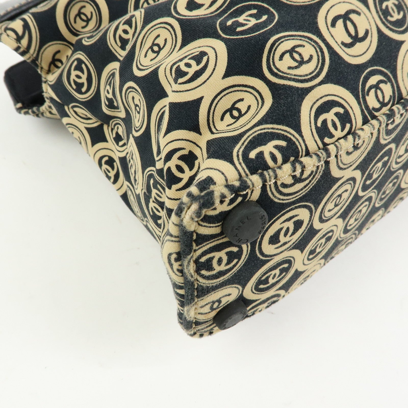 CHANEL COCO Mark Canvas Leather Hand Bag Beige Black