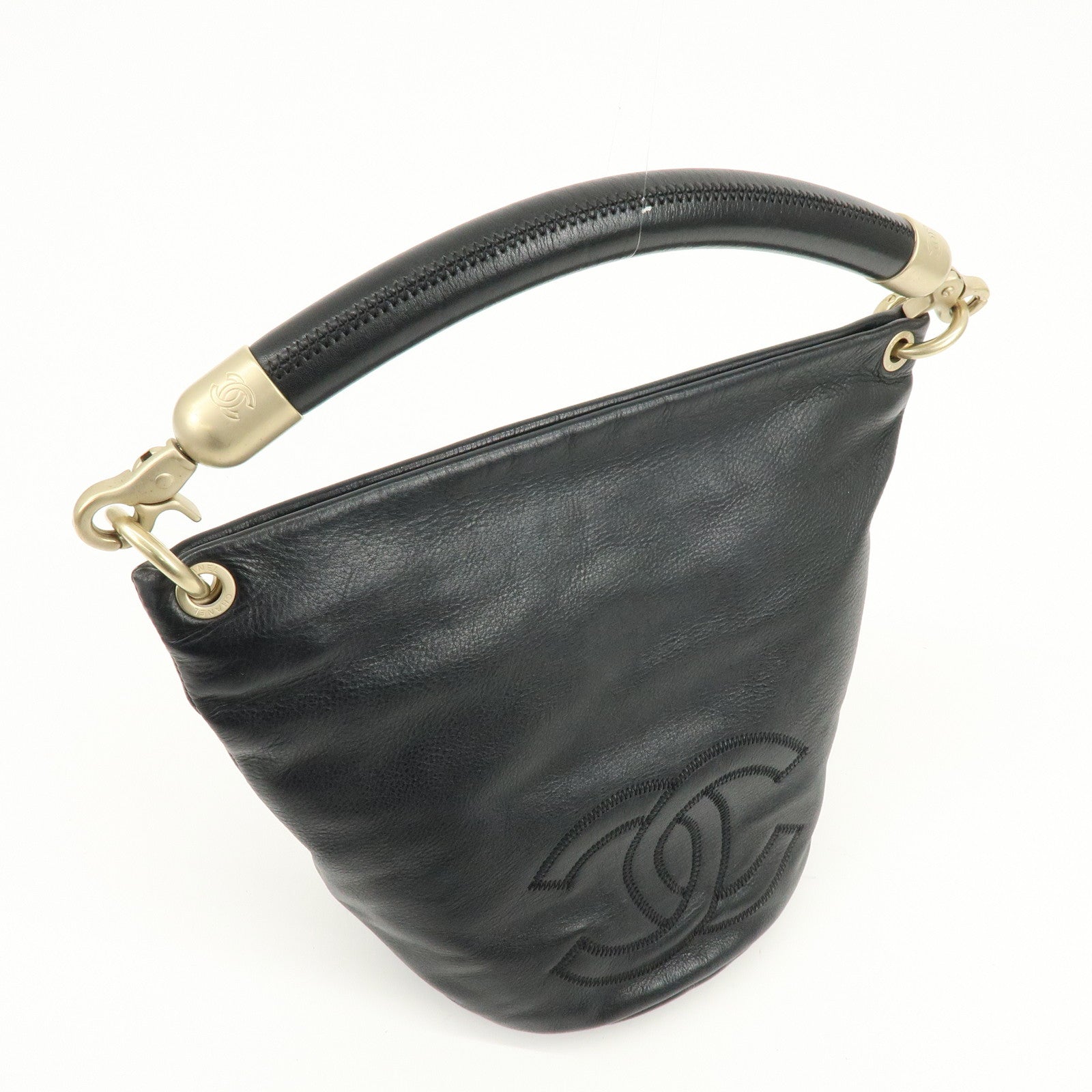 CHANEL COCO Mark Calf Leather Hand Bag Shoulder Bag Black