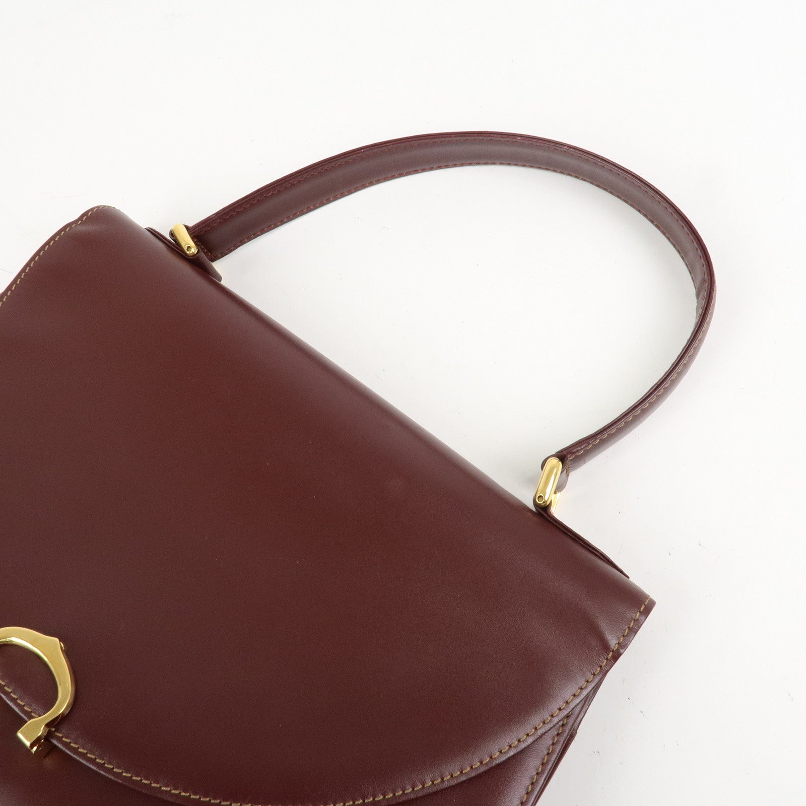 Cartier Must Line Leather Hand Bag Bordeaux Gold HDW
