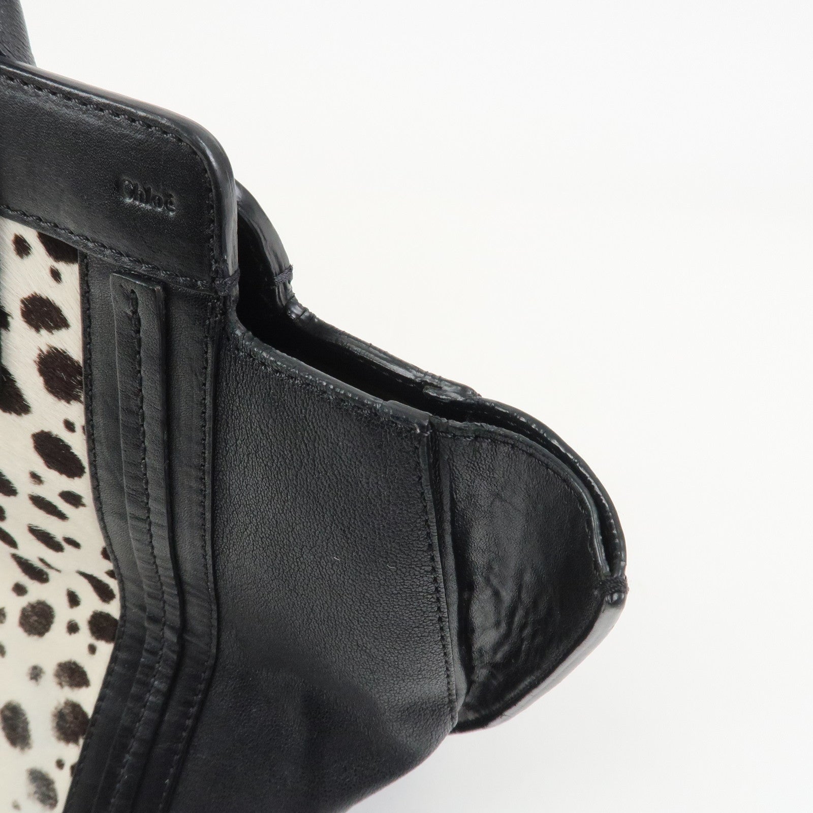 Chloe Alison Unborn Calf Leather Dalmatian Tote Bag Black Ivory