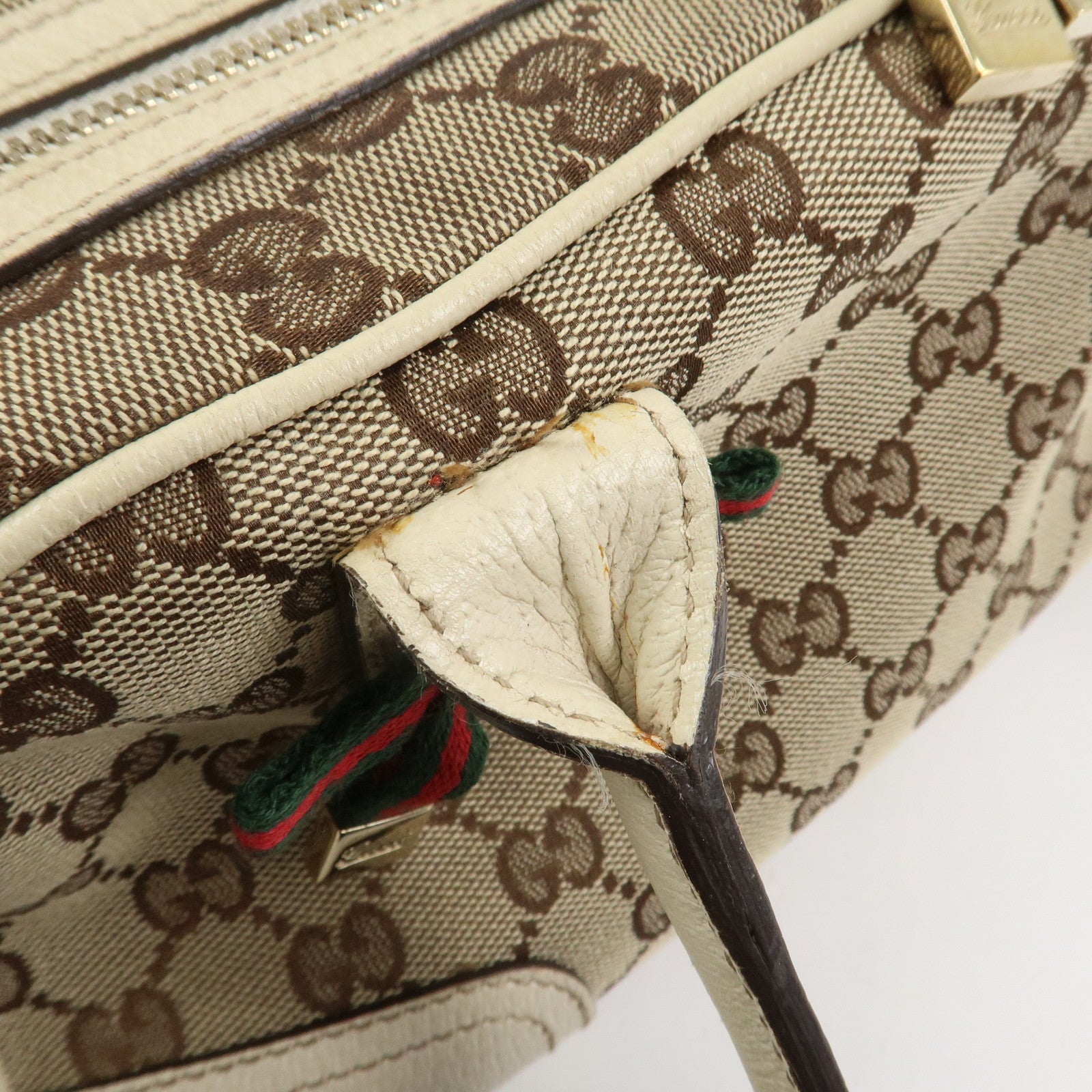 GUCCI Princy Sherry GG Canvas Leather Boston Bag Brown Ivory 161720