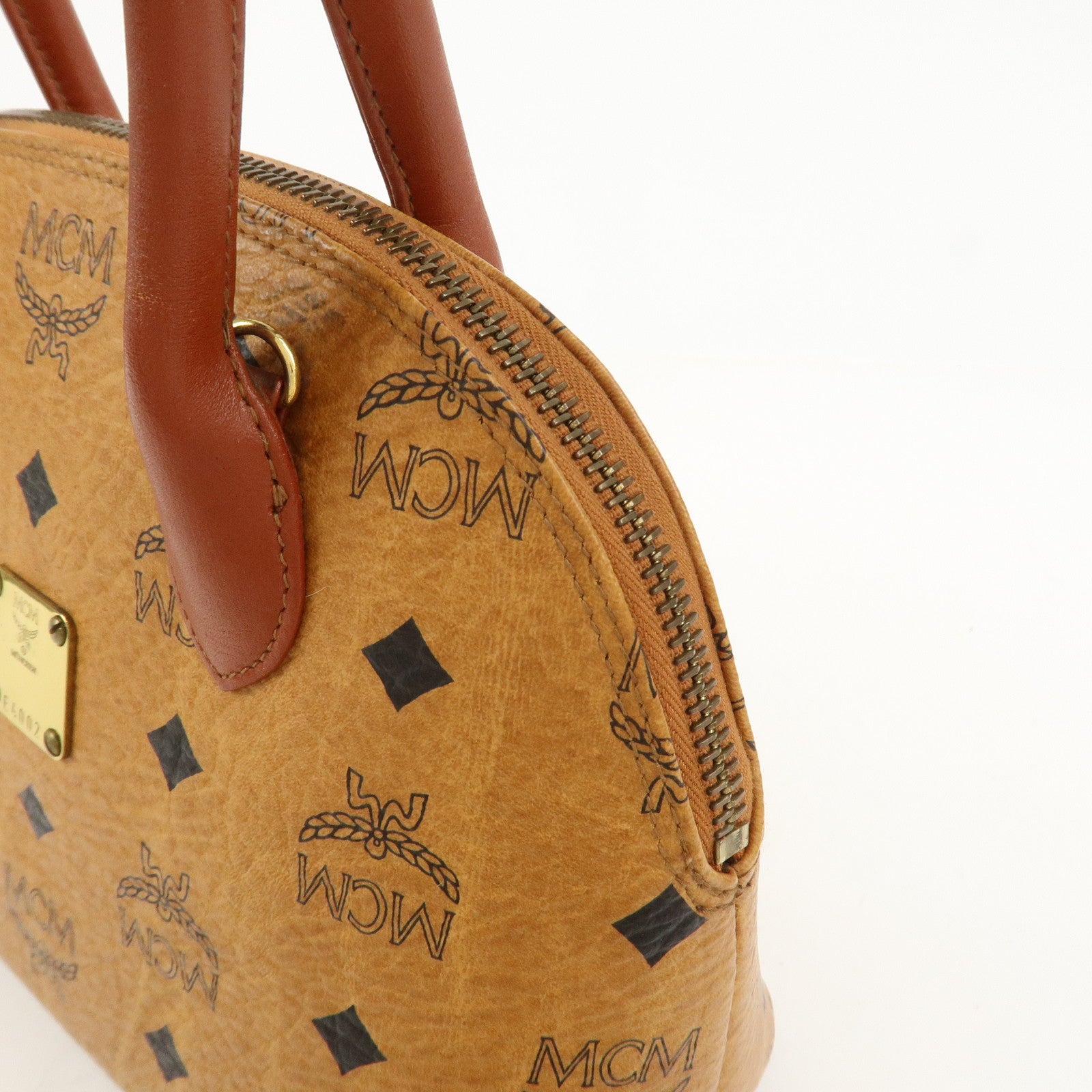 MCM Visetos Logo Leather 2WAY Bag Hand Bag Shoulder Bag Brown