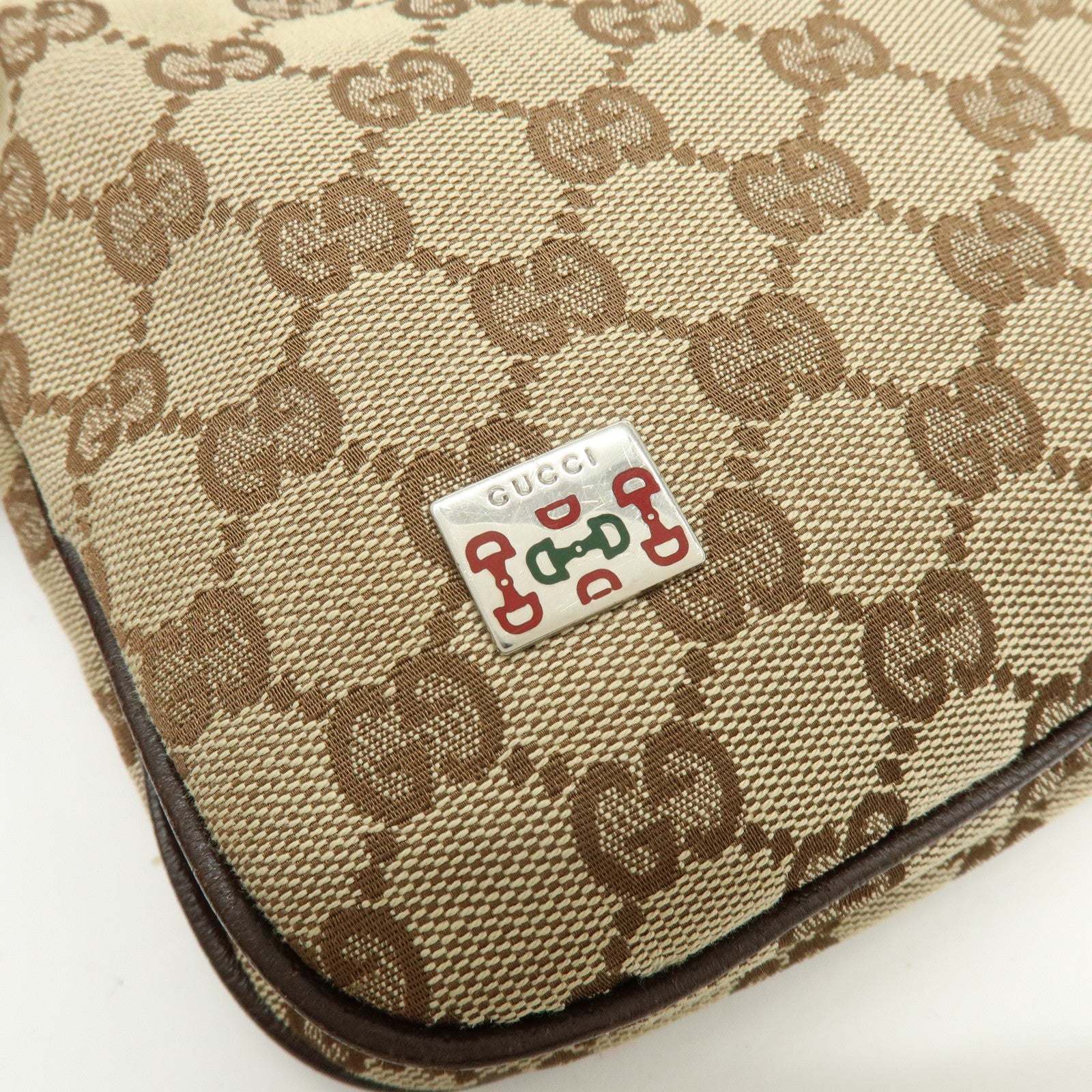 GUCCI Sherry Line GG Canvas Leather Hand Bag Beige Brown 145812