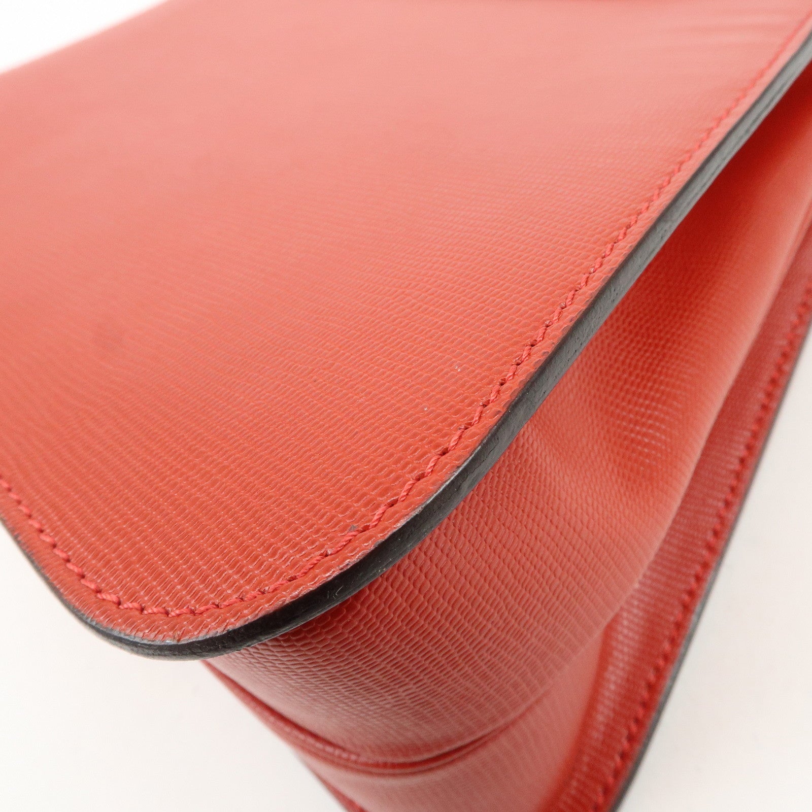 CELINE Logo Leather 2Way Bag Hand Bag Shoulder Bag Red Gold