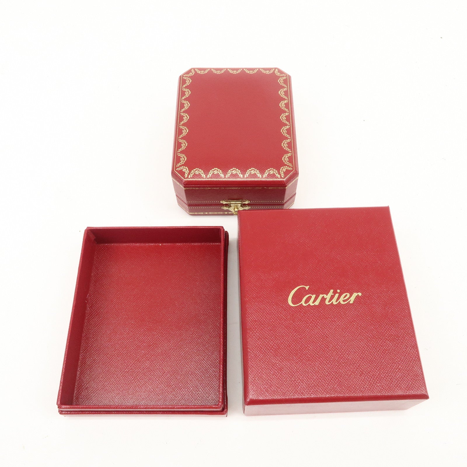 Cartier Set of 3 Jewelry Boxes Pair Ring Boxes Red Gold