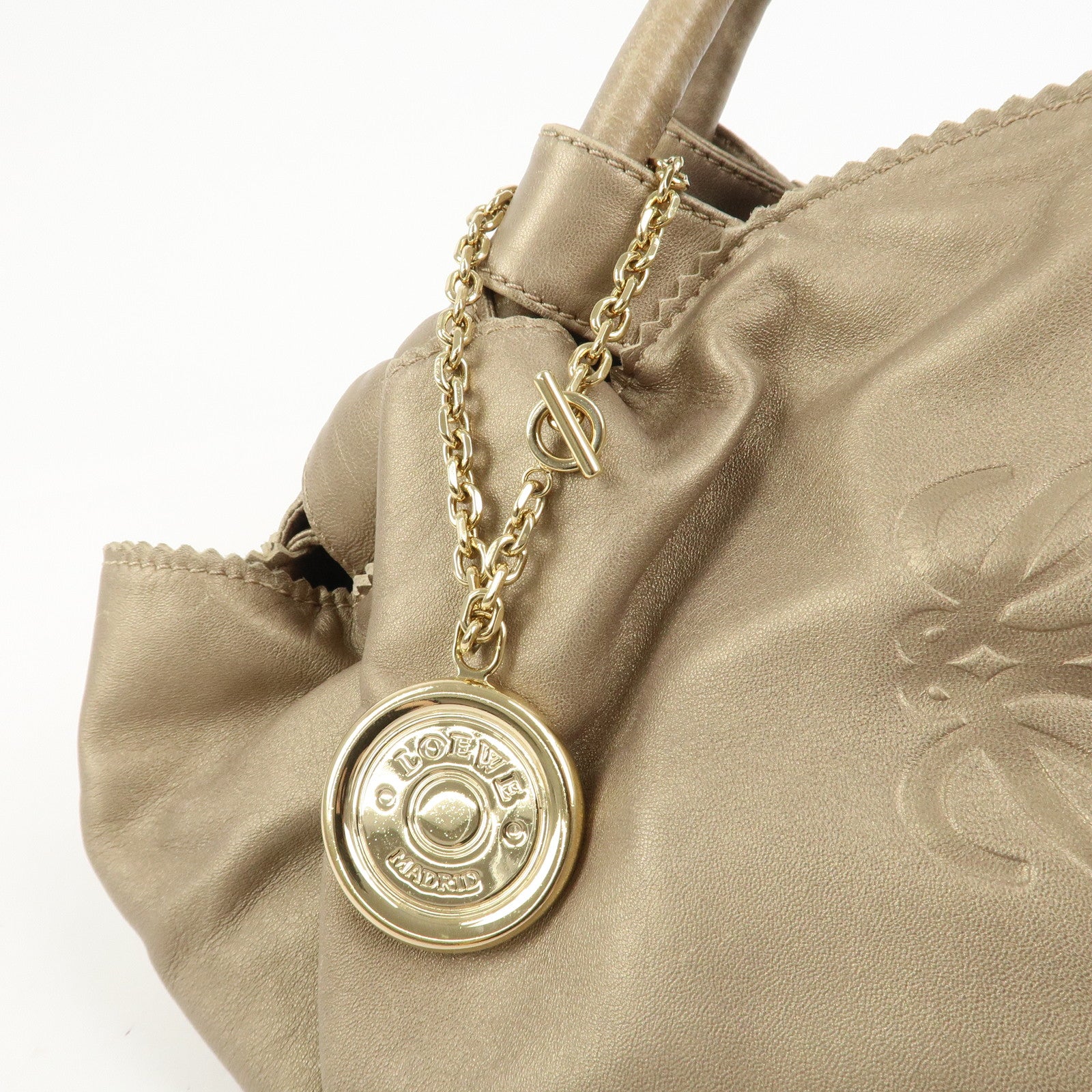 LOEWE Anagram Nappa Aire Leather Charm Hand Bag Tote Bag Gold