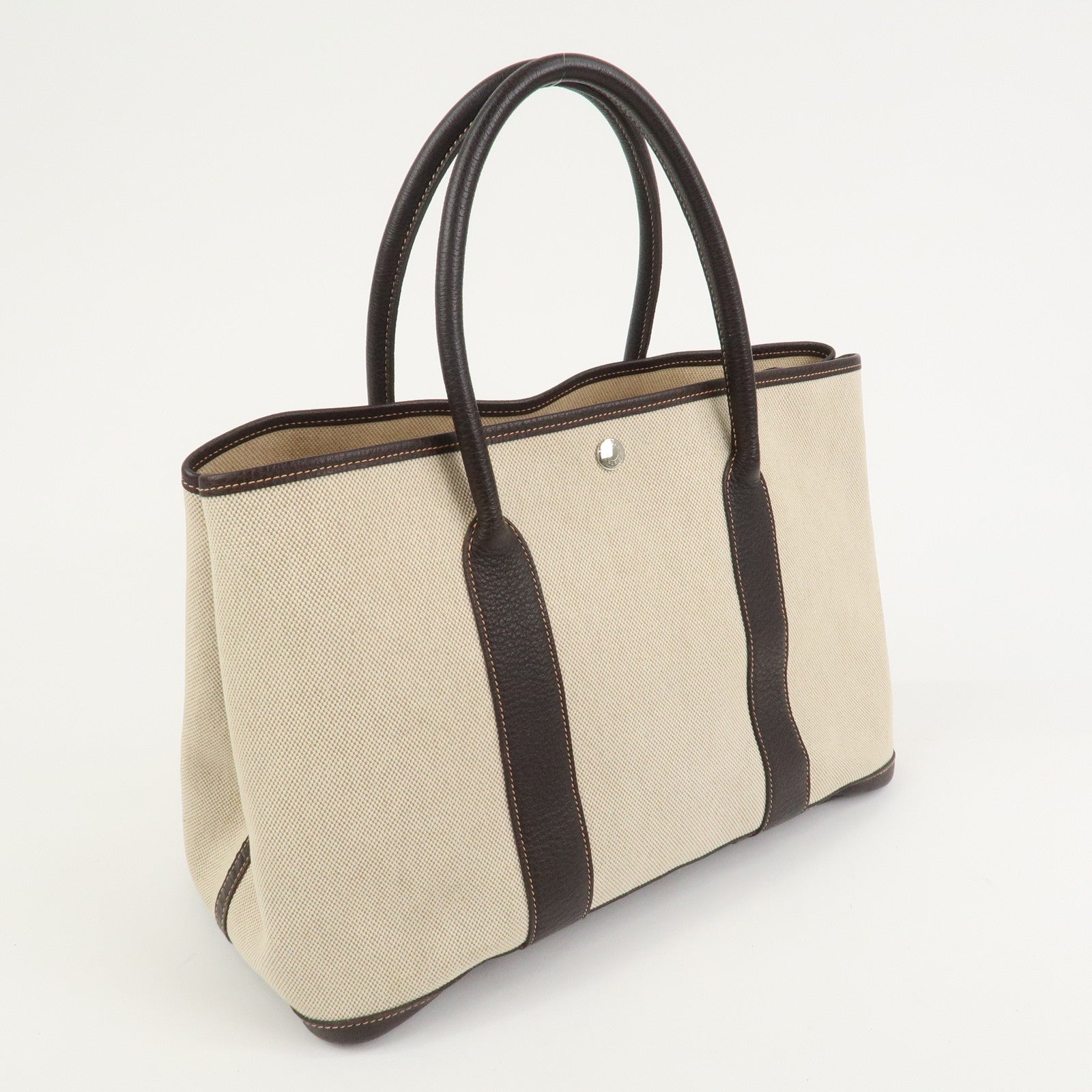 HERMES Garden Party PM Toile Ash H Stamped Tote Bag Natural Brown