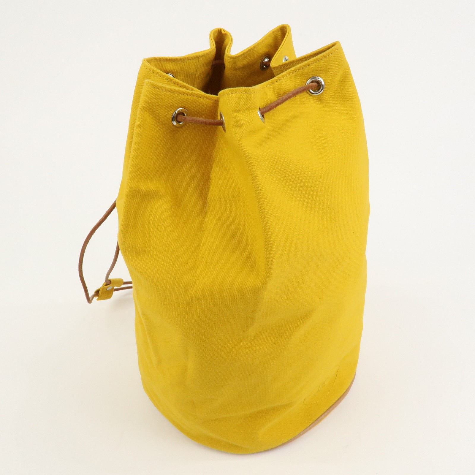 HERMES Porochon Mimil GM Canvas Leather Drawstring Backpack Yellow
