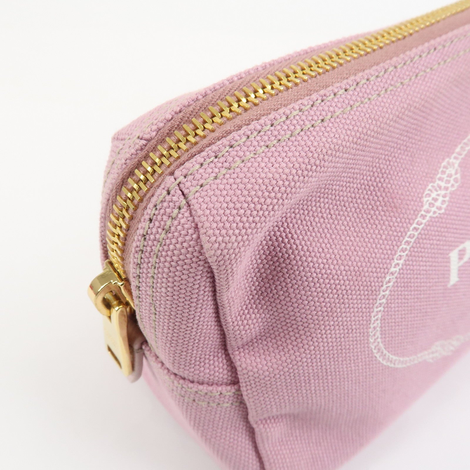 PRADA Logo Canapa Canvas Cosmetic Pouch Makeup Bag Pink 1NA693