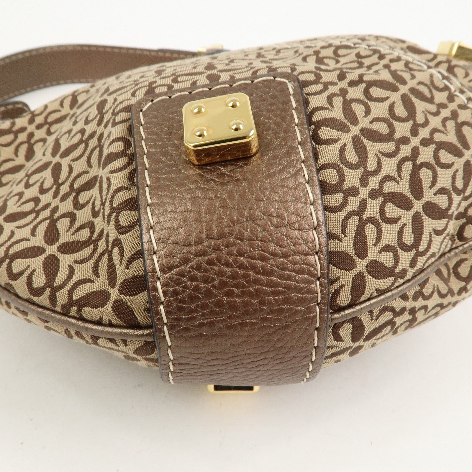 LOEWE New Road Line Logo Canvas Leather Shoulder Bag Brown Beige