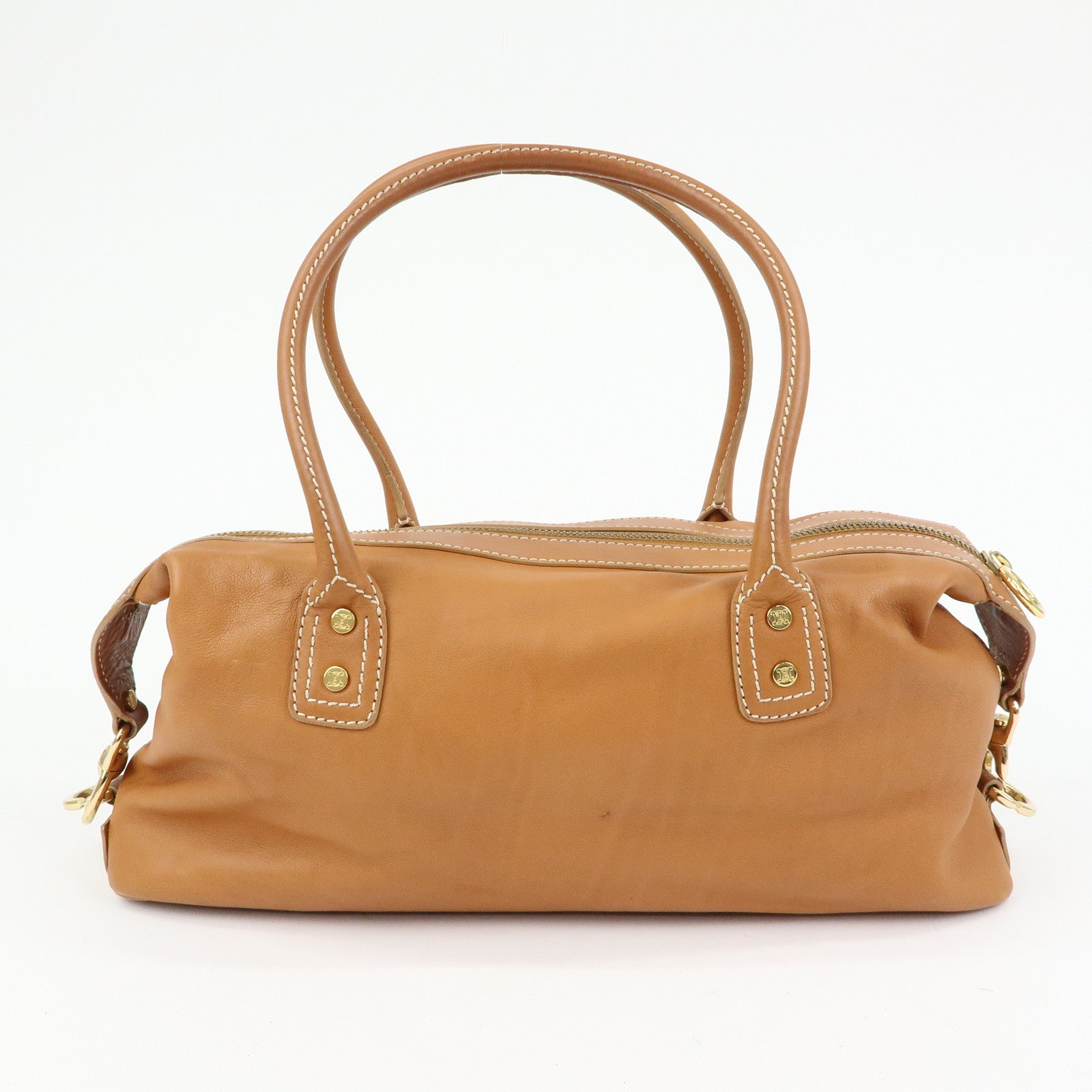 CELINE Leather Hand Bag Shoulder Bag Camel