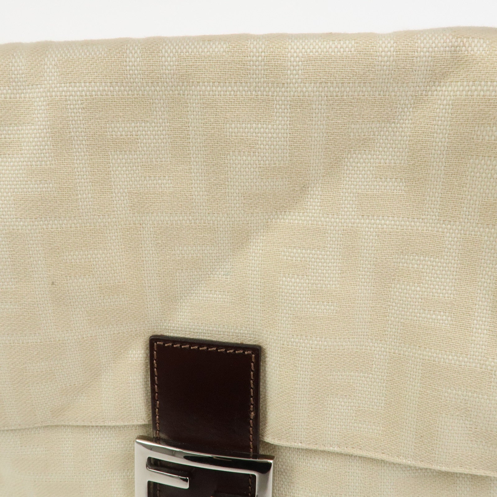 FENDI Mamma Baguette Canvas Leather Shoulder Bag Ivory 26325