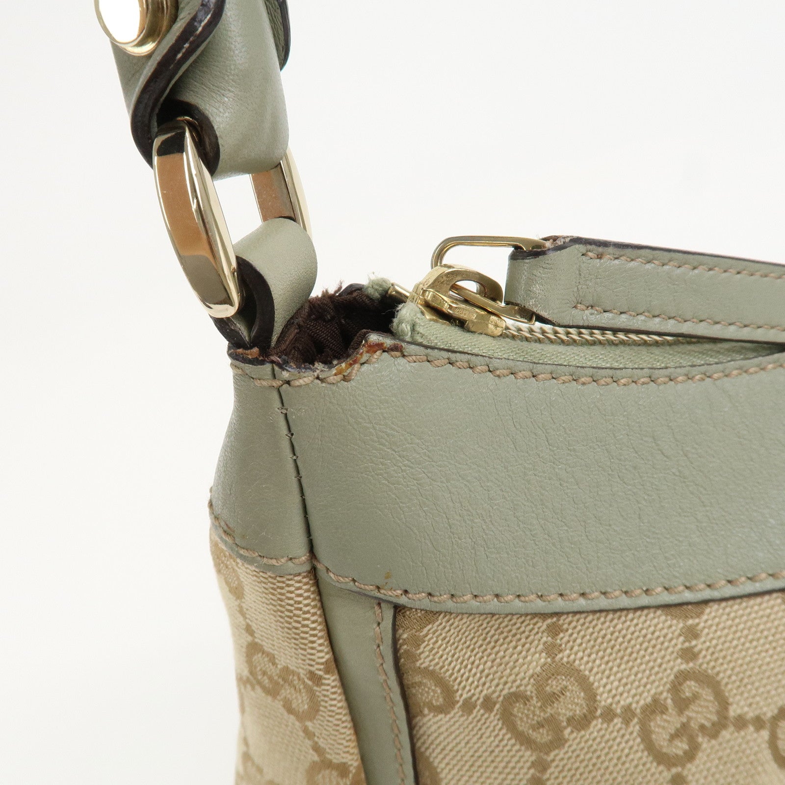 GUCCI Abbey GG Canvas Leather Shoulder Hand Bag Beige Green 190525