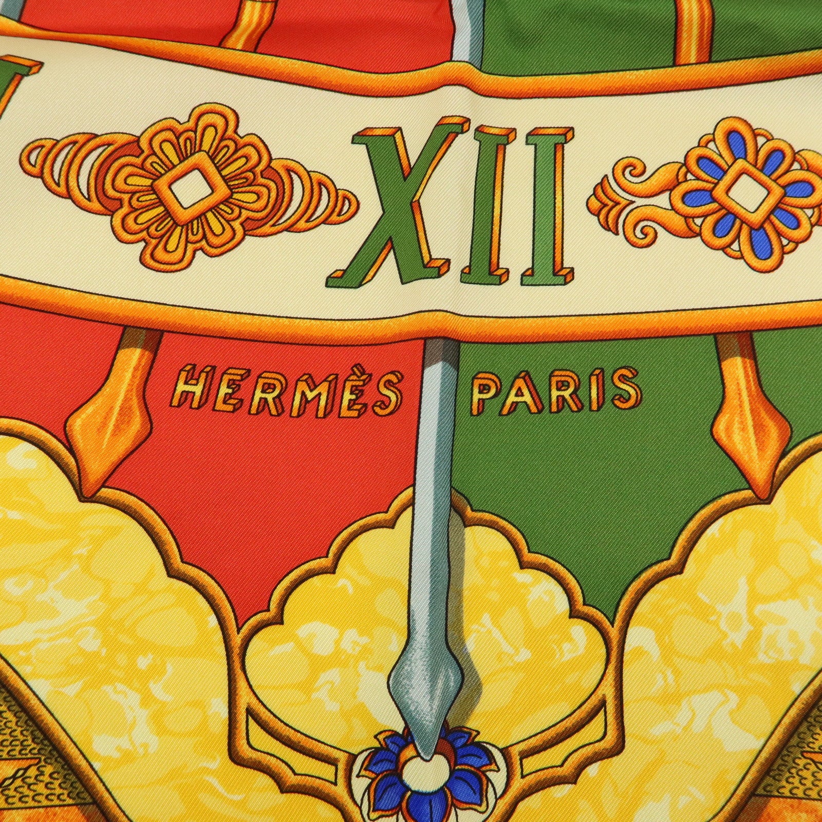 HERMES Carre 90 Silk 100% Scarf GLORIA SOLI Yellow Green Orange