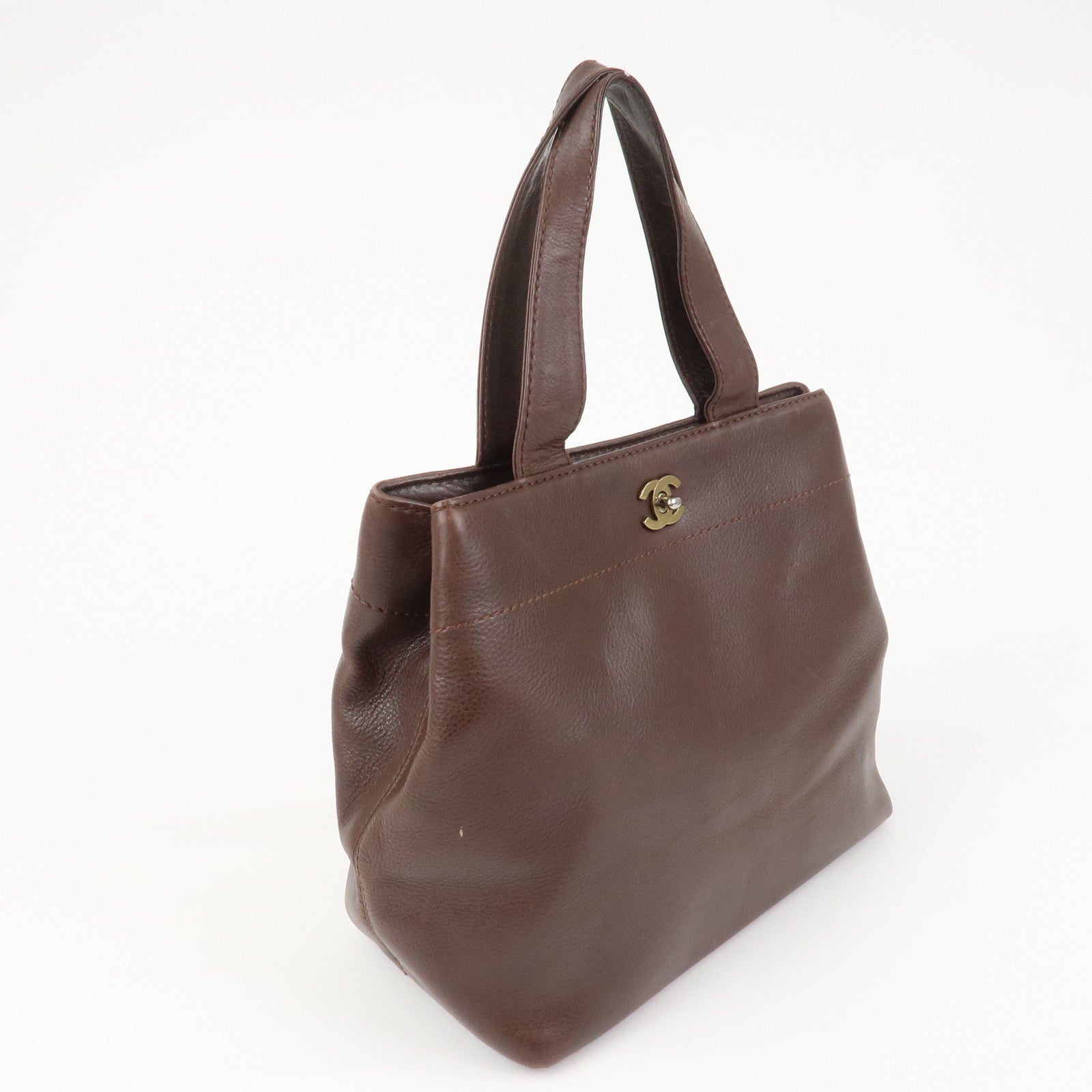 CHANEL Leather 2Way Bag Shoulder Bag Hand Bag Brown Gold