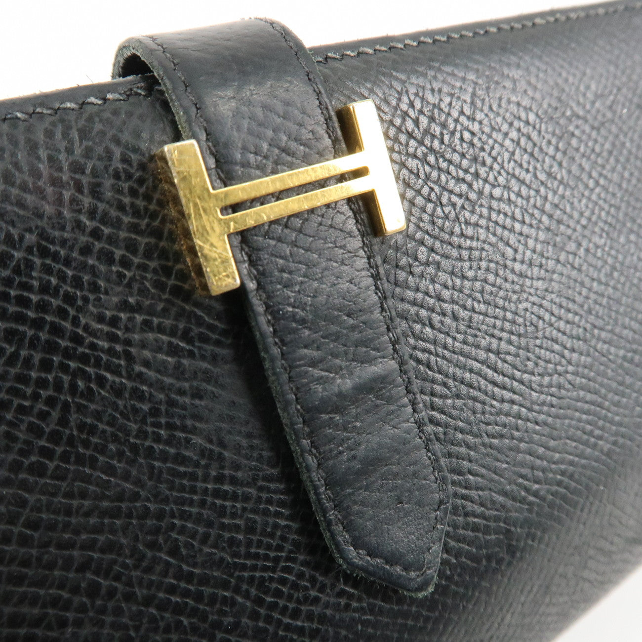 HERMES Epson Bearn Soufflet Long Wallet C Stamped Black Used