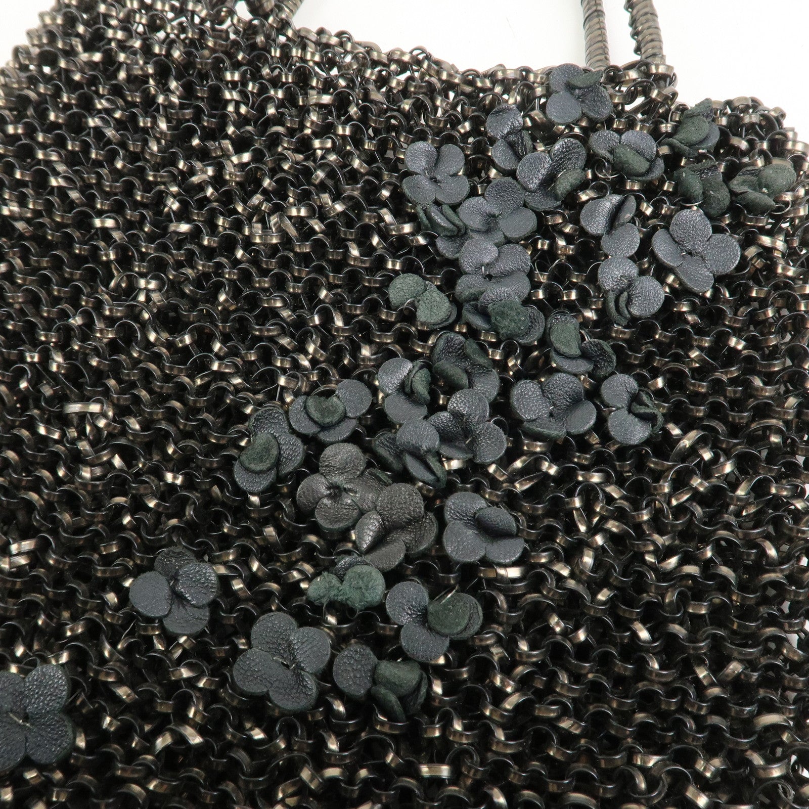 ANTEPRIMA Wire Bag PVC Leather Hand Bag Flower Motif Black Gold