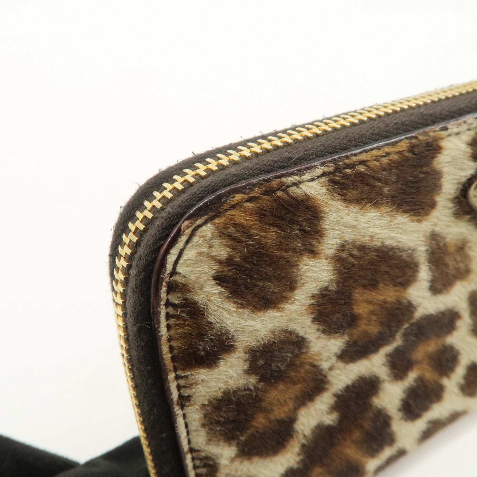 PRADA Unborn Calf Leather Round Zippy Wallet Beige Brown 1M0506