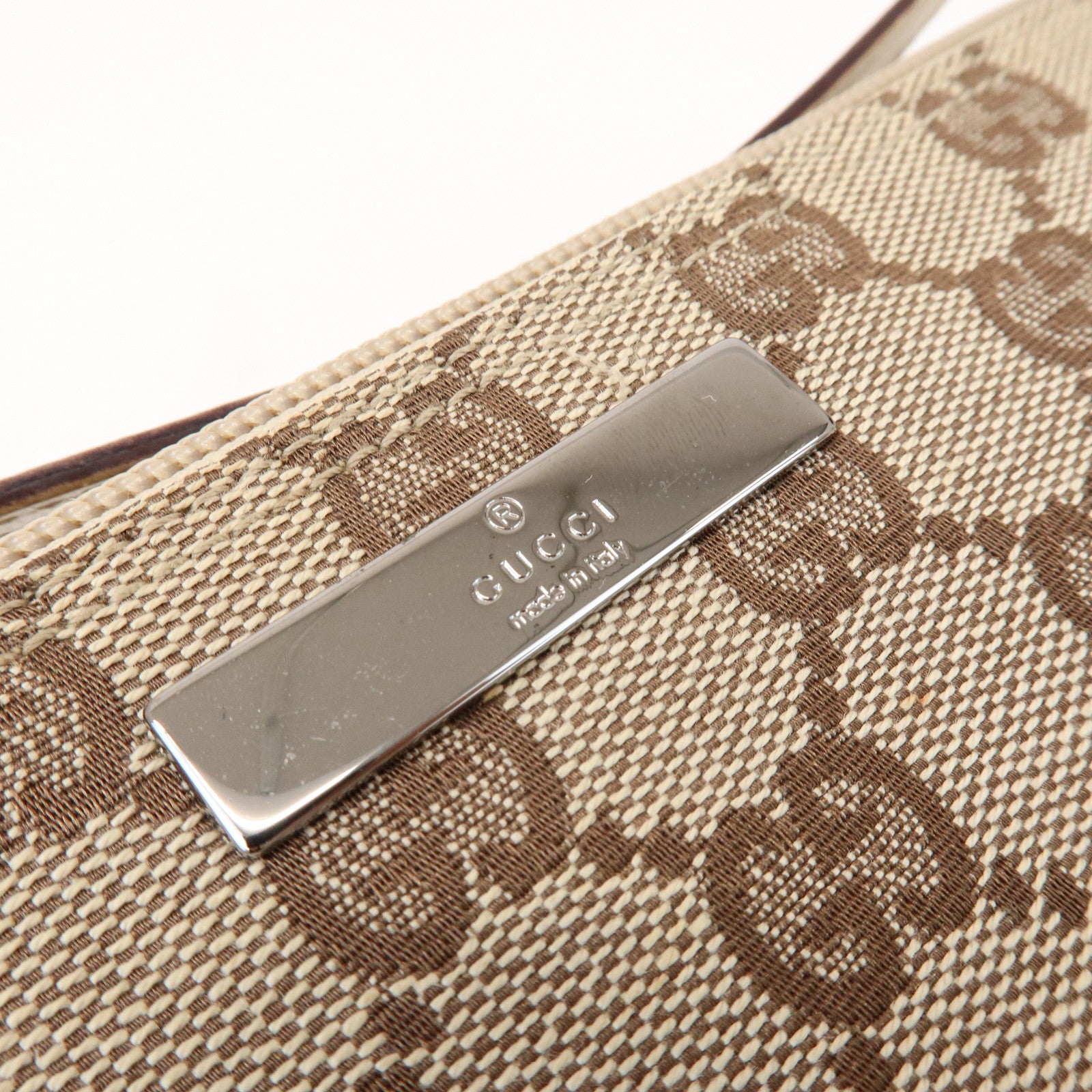 GUCCI Boat Bag GG Canvas Leather Pouch Hand Bag Beige Brown 07198