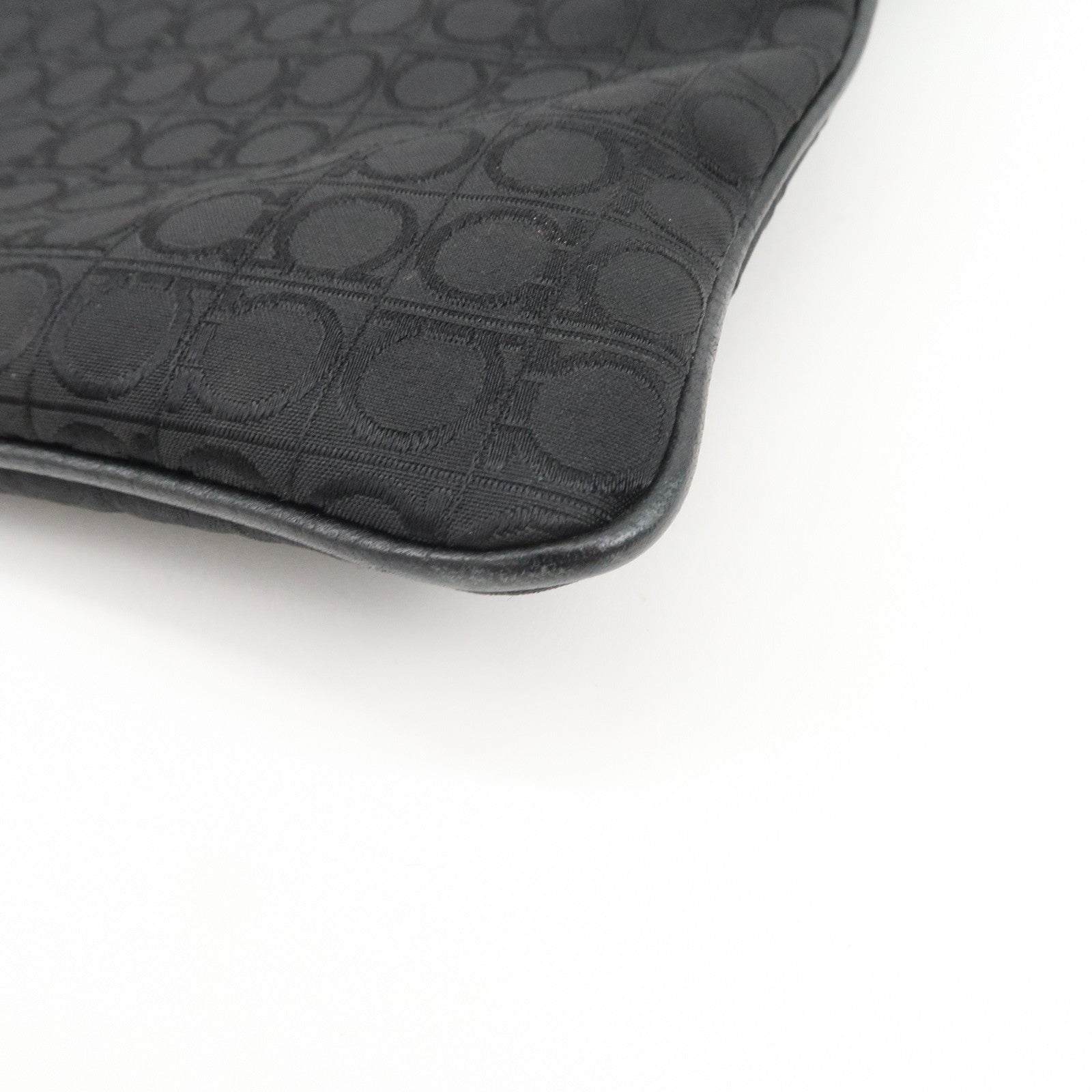 Ferragamo Gancini Canvas Shoulder Bag Black Silver HDW