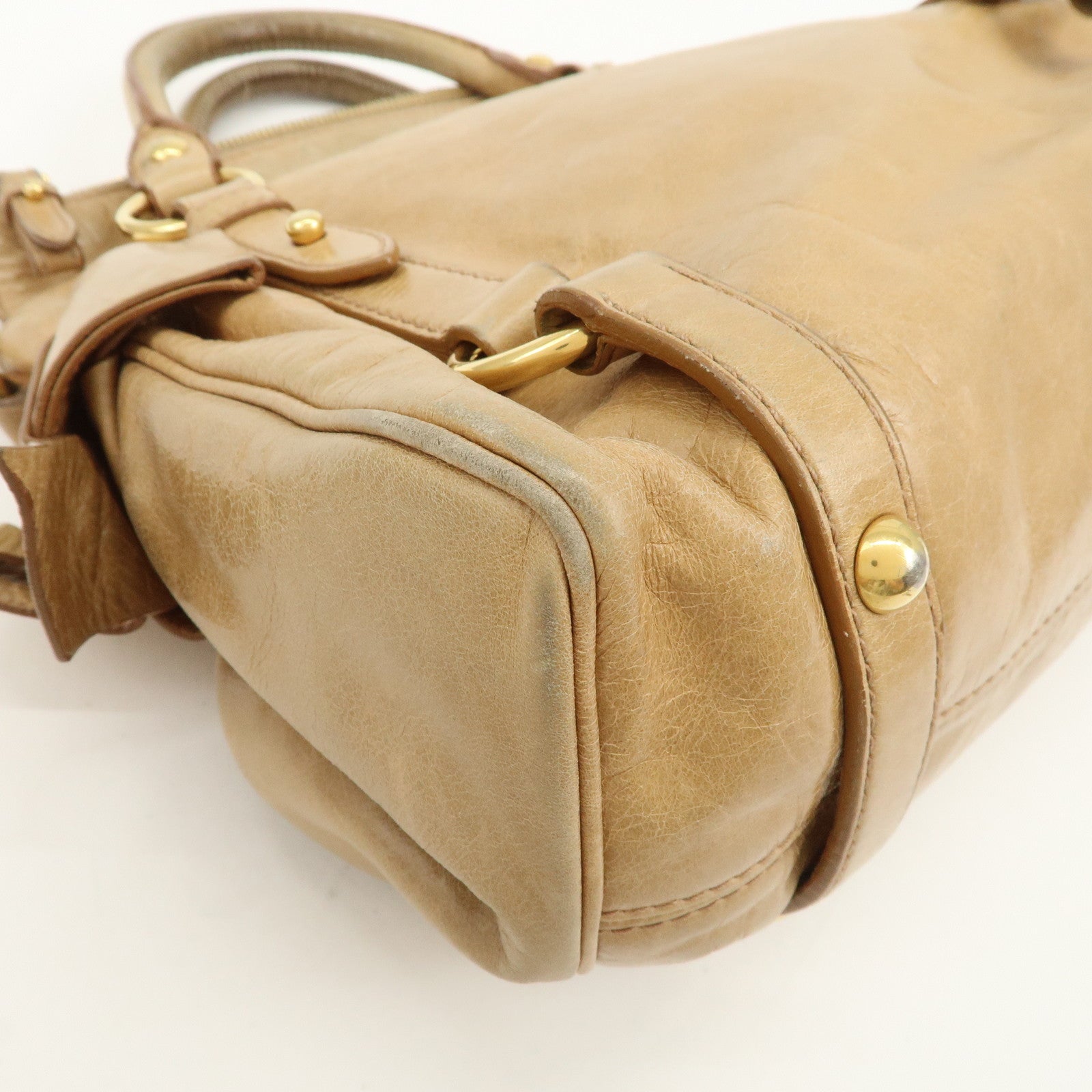 MIU MIU Logo Leather 2Way Bag Hand Bag Shoulder Bag Beige RT0438