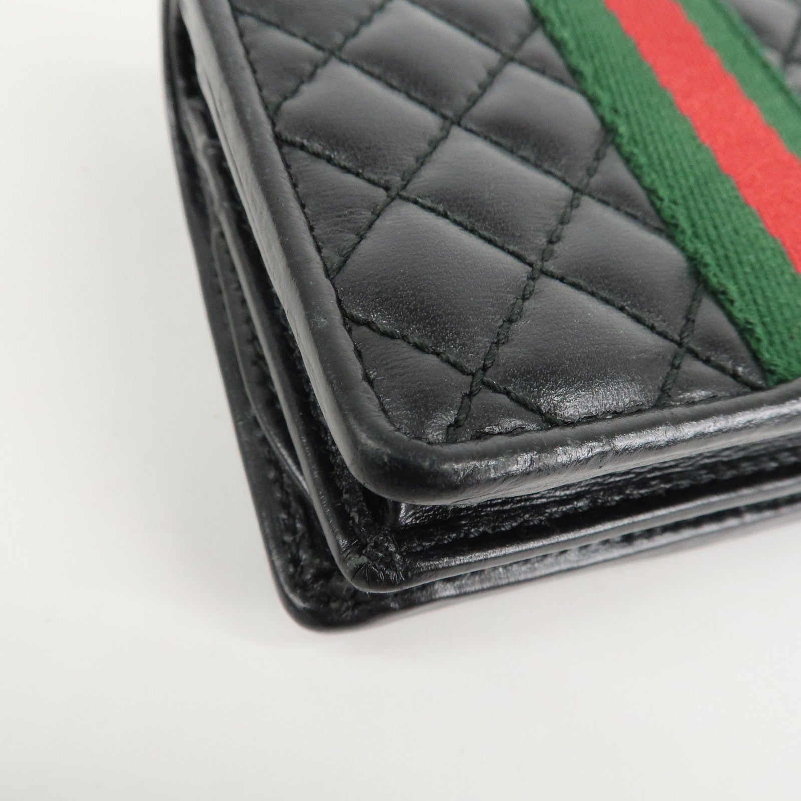 GUCCI Sherry GG Marmont Leather Bi-Fold Wallet Black 536453 Used