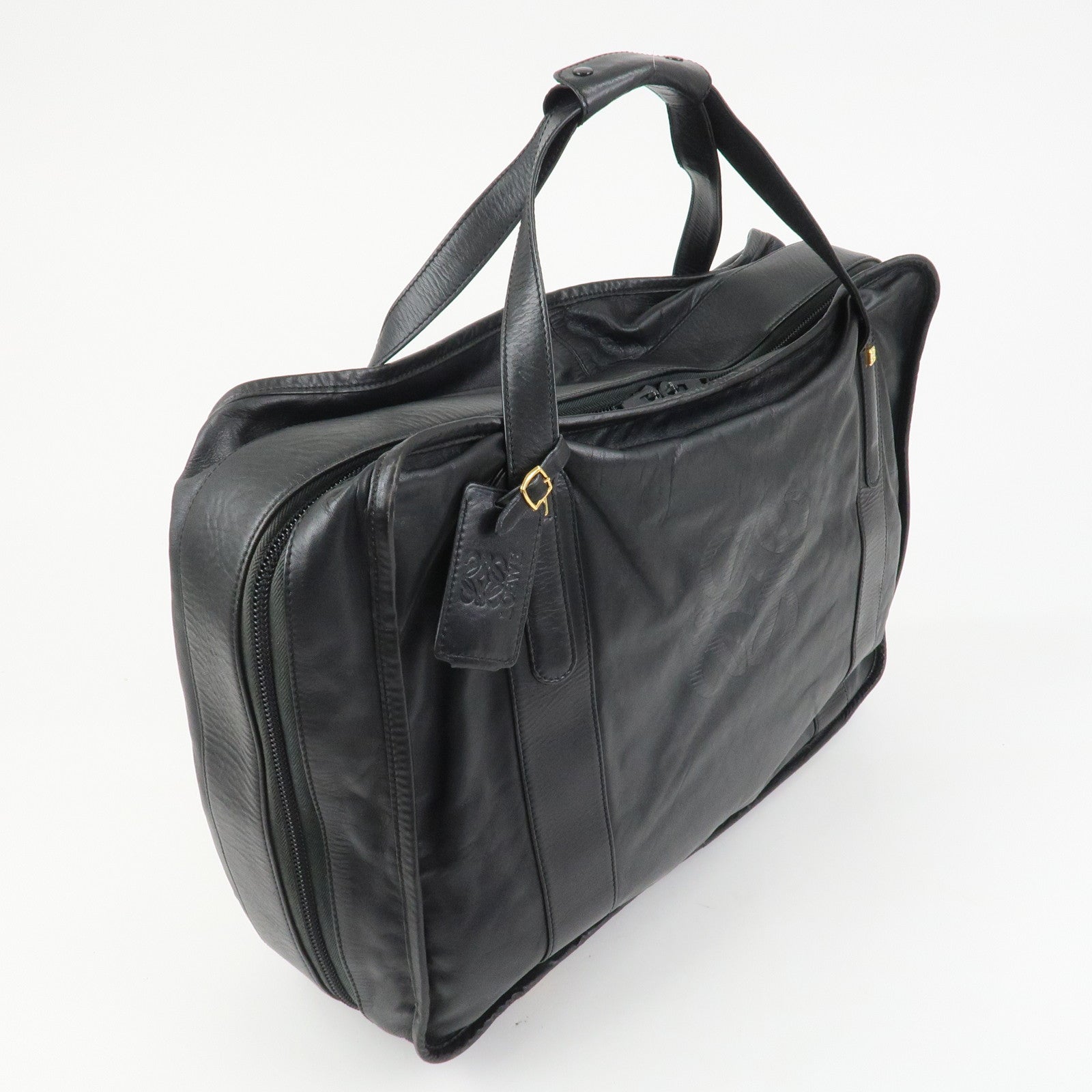 LOEWE Anagram Leather Boston Bag Hand Bag Travel Bag Black