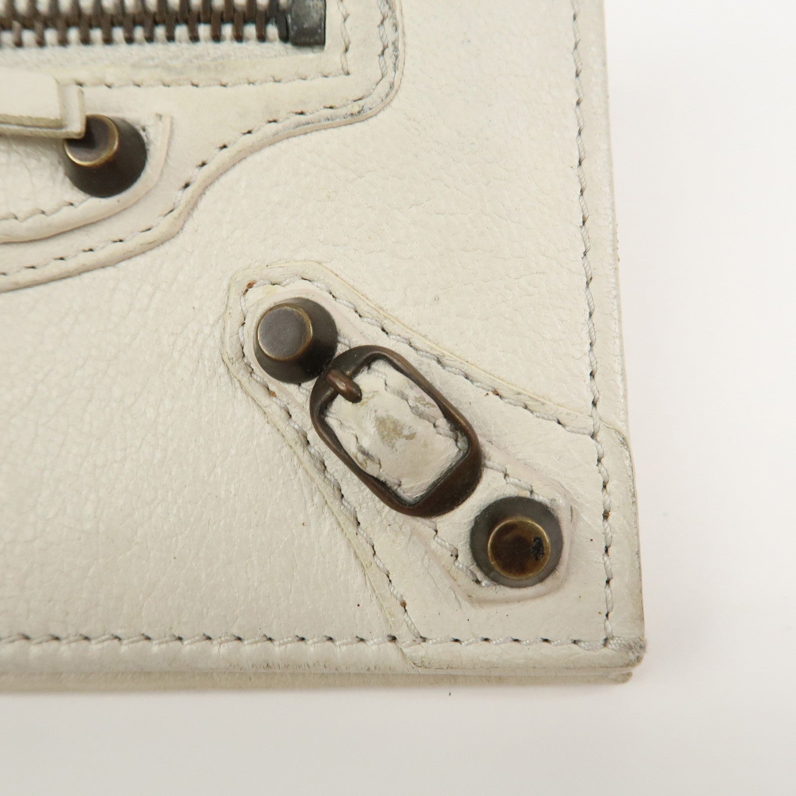BALENCIAGA Logo Leather Card Case Card Holder Ivory 253050