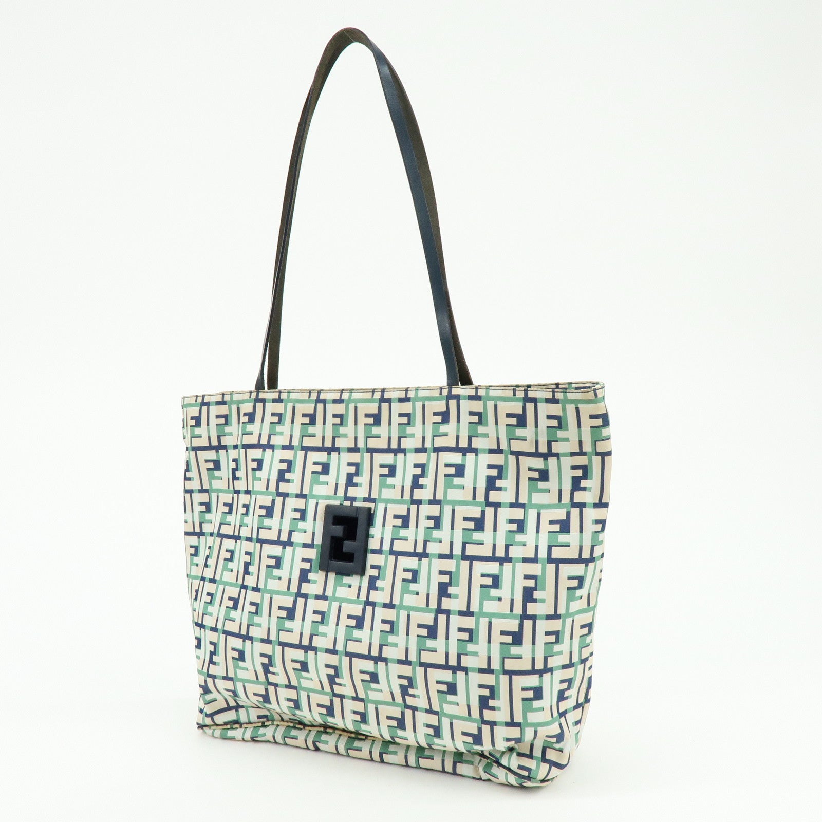 FENDI Zucca Nylon Leather Tote Bag Shoulder Bag Navy Green