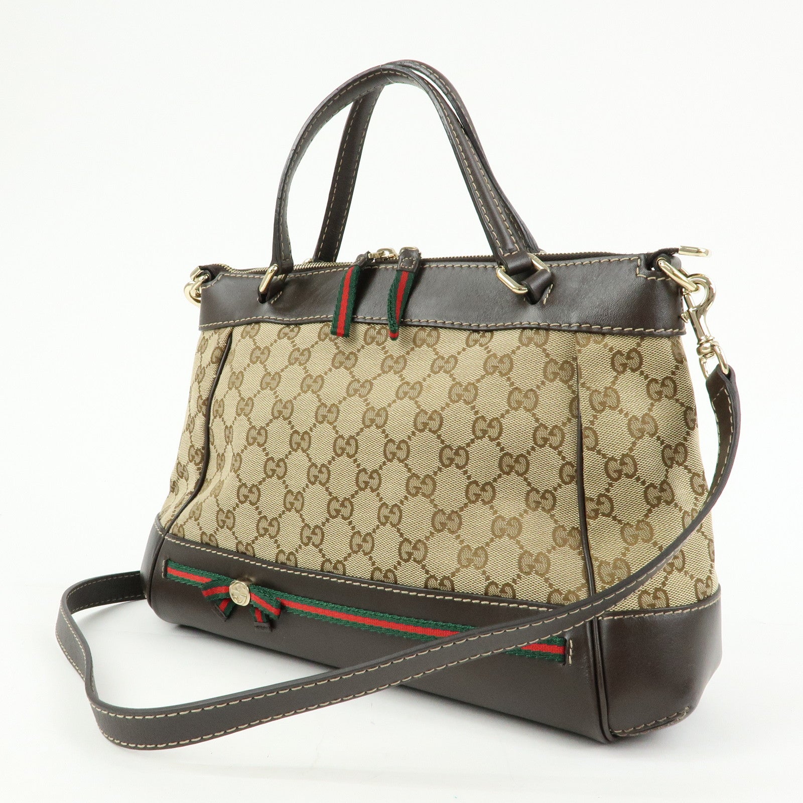 GUCCI Mayfair GG Canvas Leather Hand Bag Beige Brown 269894