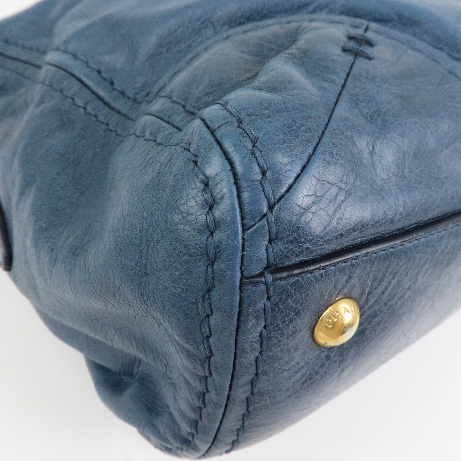 PRADA Logo Leather 2Way Bag Shoulder Bag Hand Bag Blue BL0678