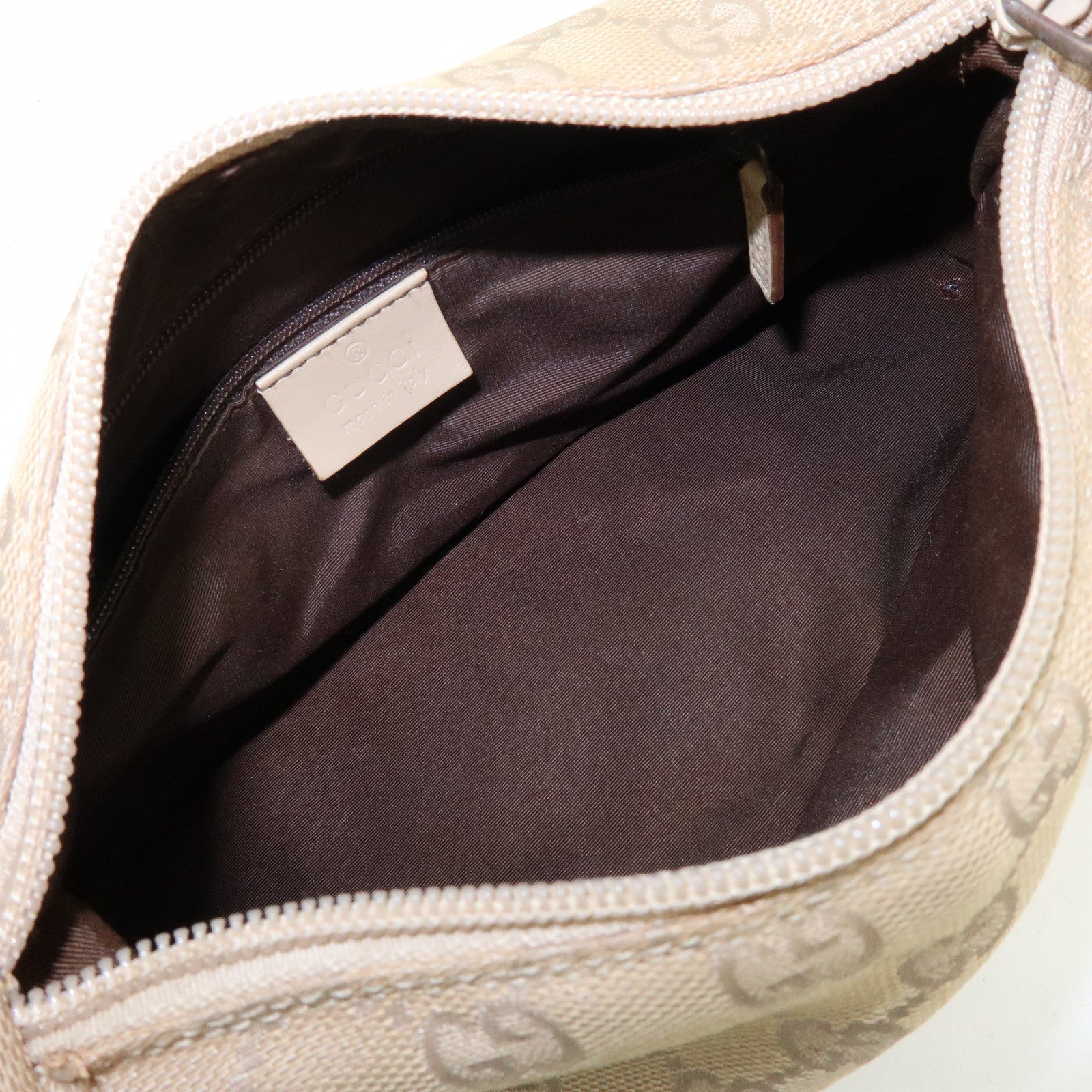 GUCCI GG Canvas Leather Shoulder Bag Hand Bag Beige 92699