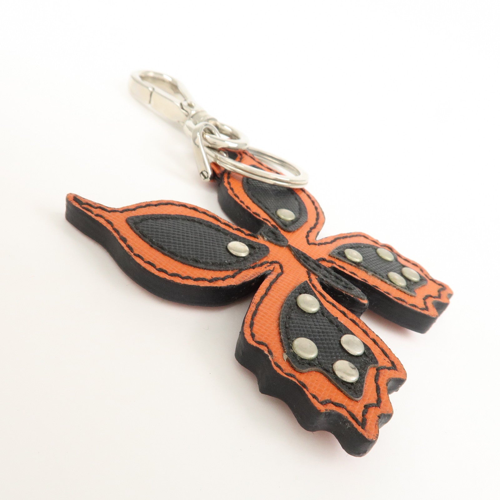 PRADA Butterfly Motif Leather Bag Charm Key Chain 1AR288