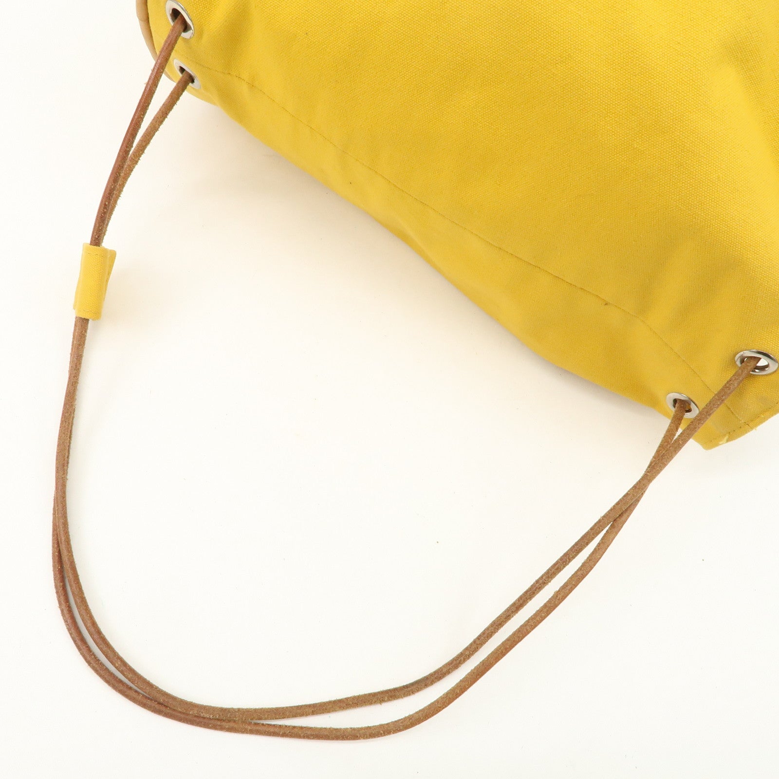 HERMES Porochon Mimil Canvas Leather PM Shoulder Bag Yellow Used