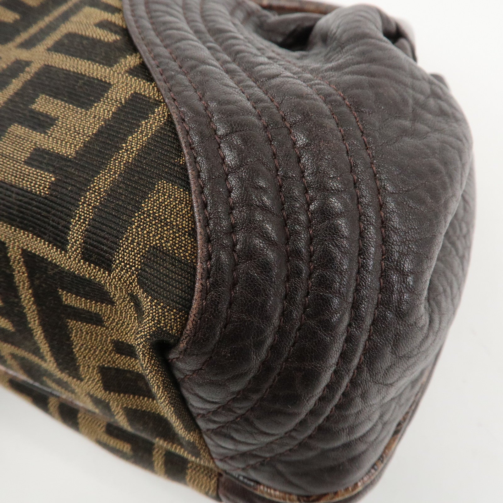 FENDI Zucca Mini Spy Canvas Leather Hand Bag Brown Black 8BR589 Used