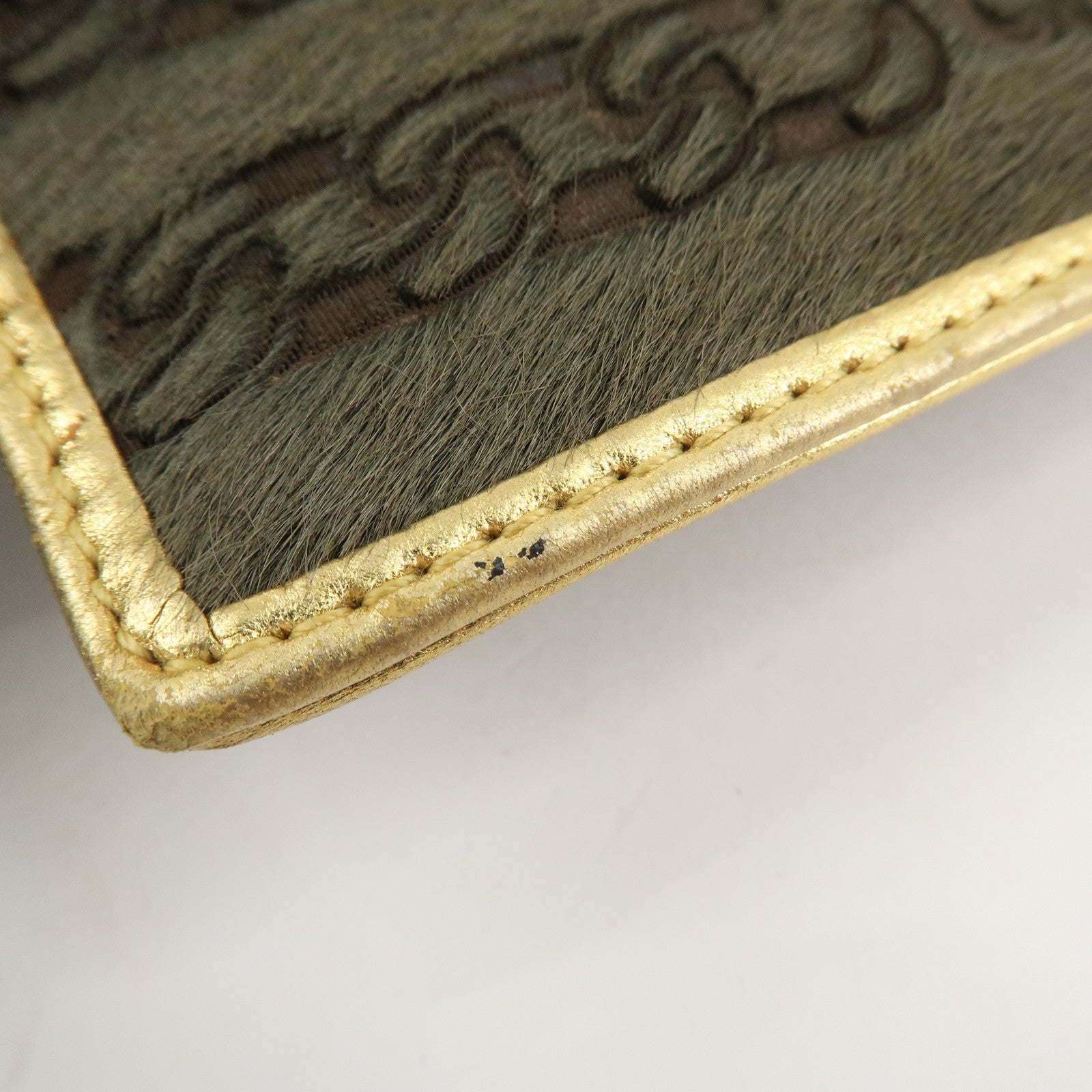 CHANEL Leather Unborn Calf Coin Case Gold Khaki Used